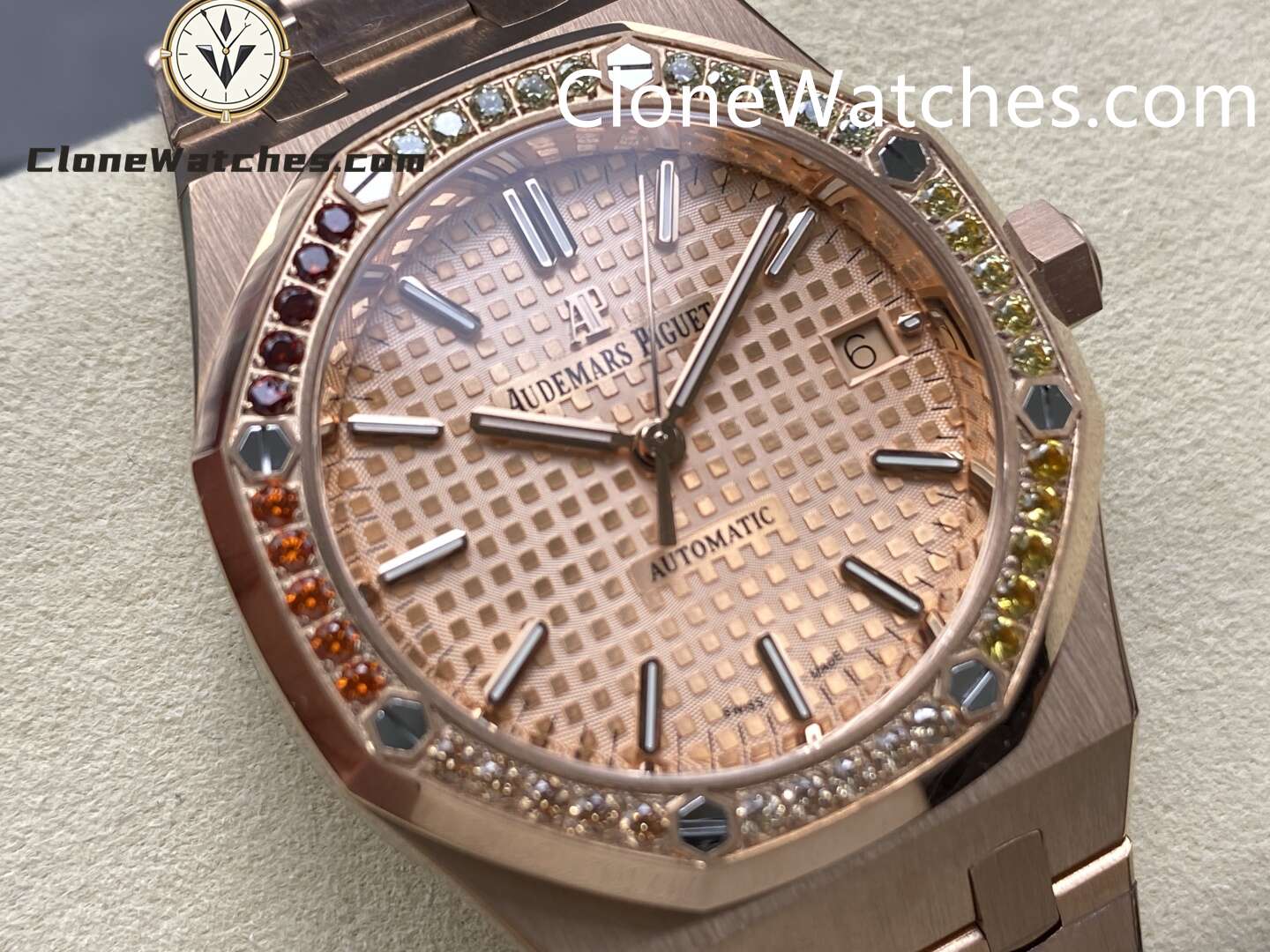 Audemars Piguet Super Clone Watches 1:1 Royal Oak Rose Gold 15451OR Rainbow Grande Tapisserie Dial 37MM