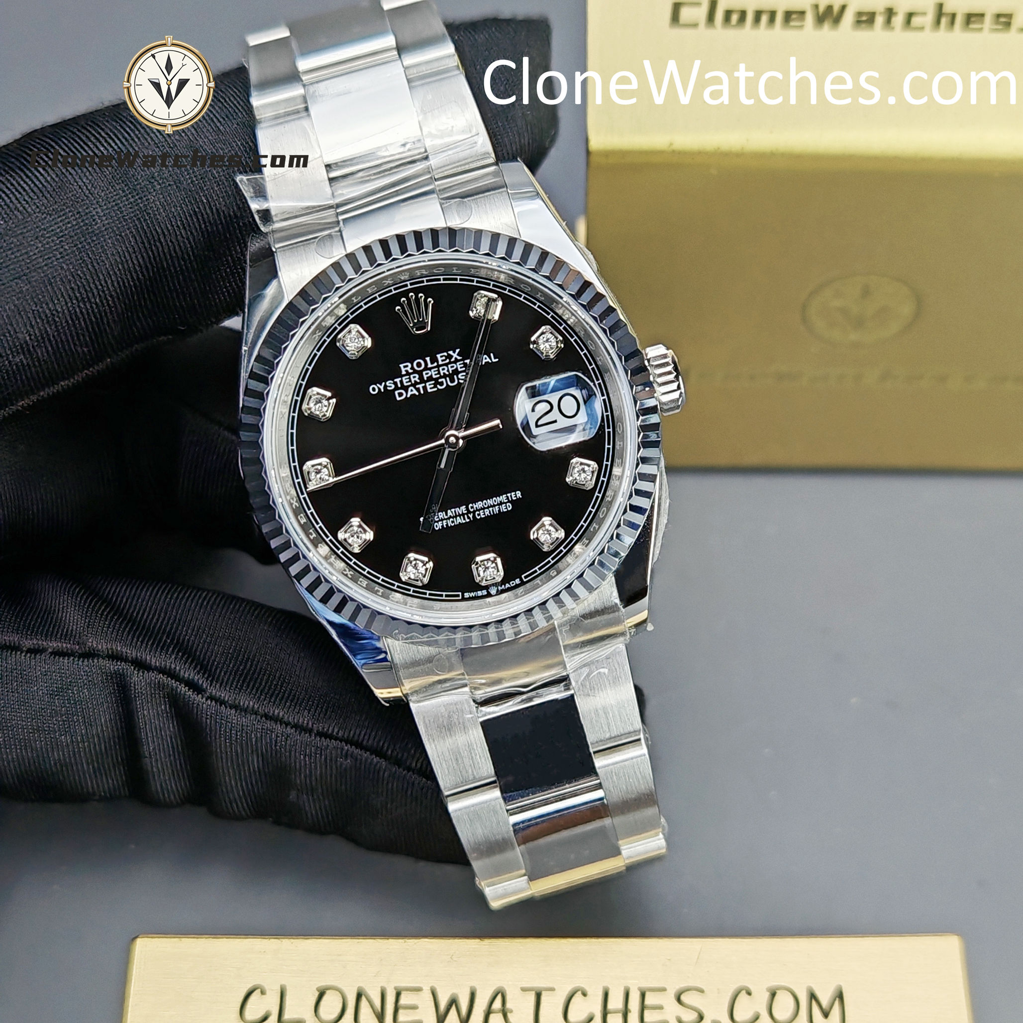 Rolex Super Clone Watches 1:1 DateJust Black Diamond Dial m126234-0028 Oyster 36MM 3235 Movement