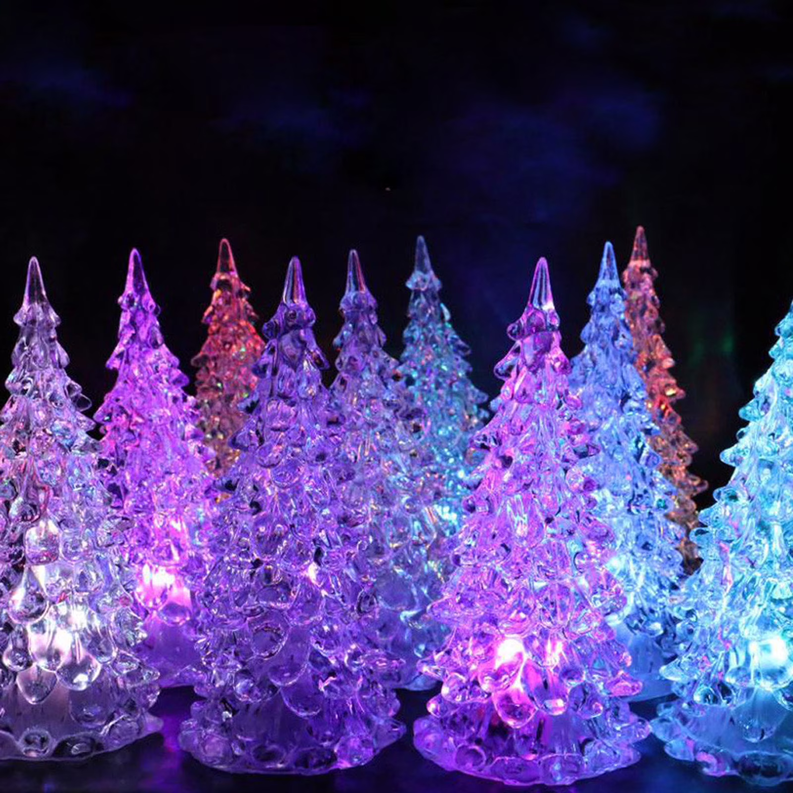 Bouanq 2/3/5PCS LED Christmas Tree Lights, Mini Acrylic Light Up Christmas Tree Lights, Color Changing Xmas Table Decorations Indoor, Holiday for Bedroom Table