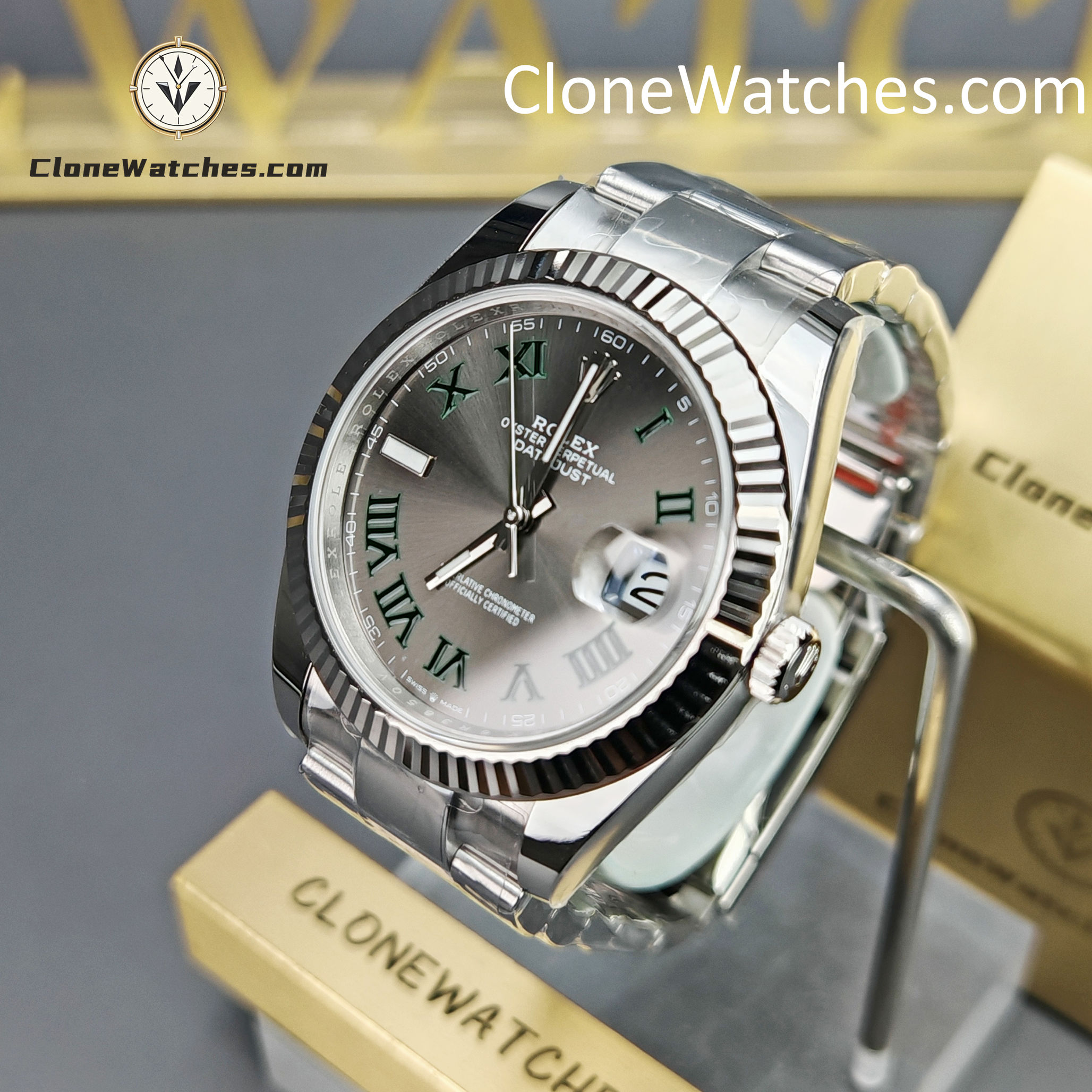 Rolex Super Clone Watches 1:1 DateJust Grey Roman Dial m126334-0021 Oyster 41MM 3235 Movement