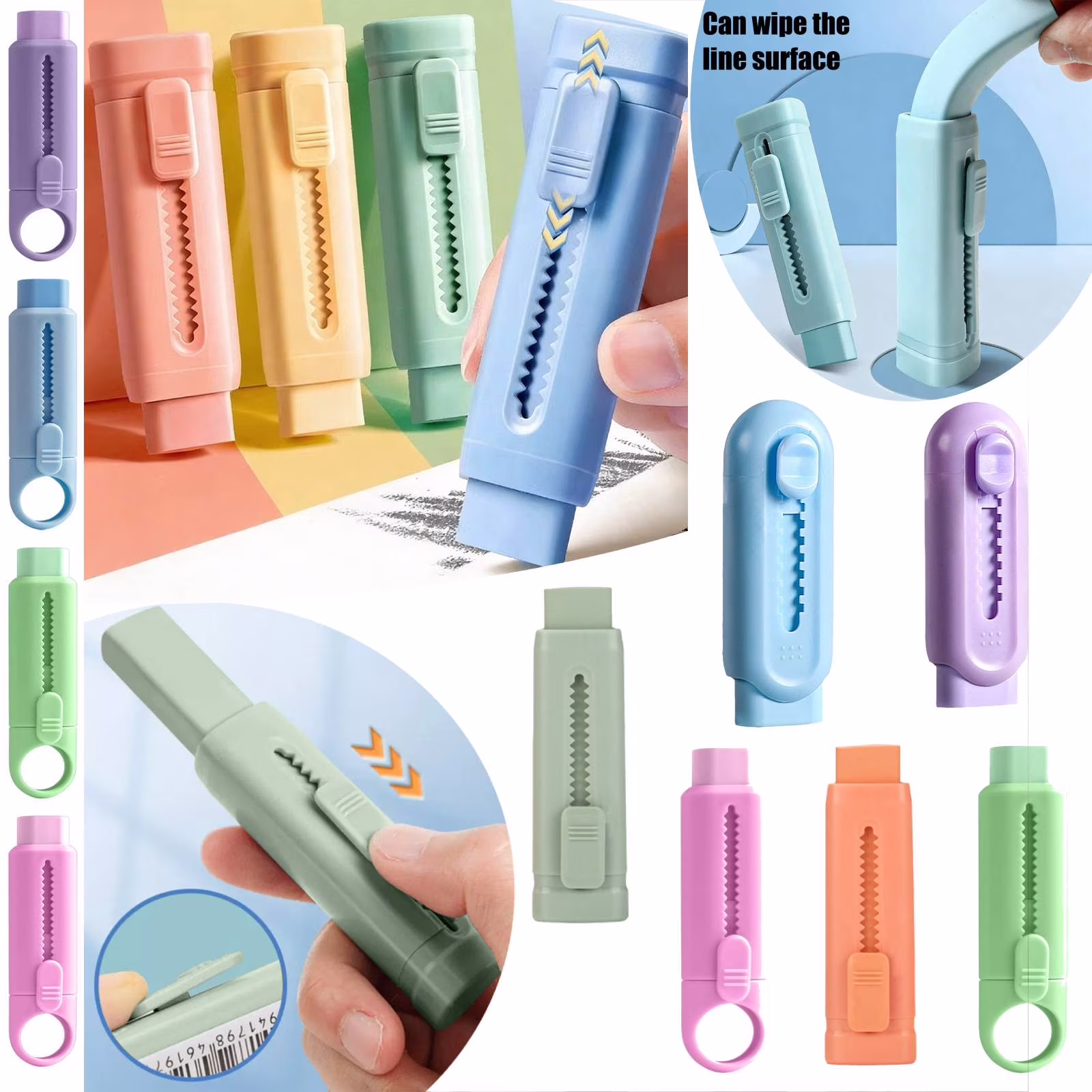 2PCS Sliding Telescopic Rubber Eraser with Plastic Cover, Soft Push-Pull Eraser 9.5x2.7cm for Office, Desk, Home Use, Lazyguy