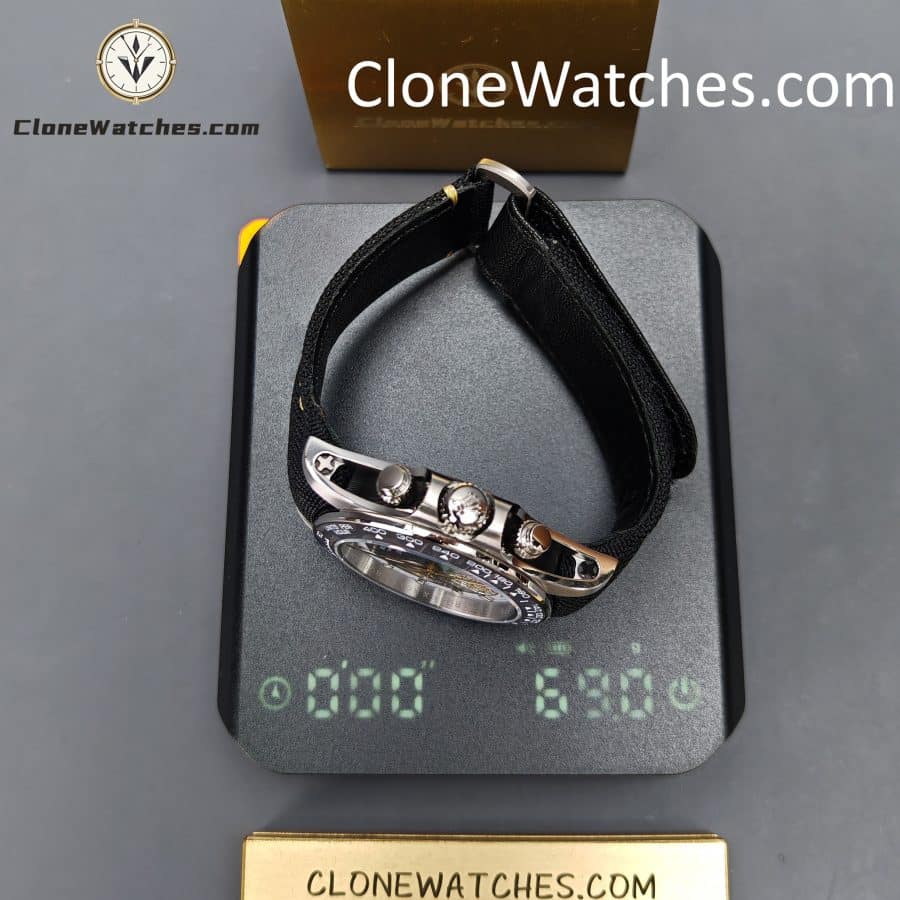 Modified Super Clone Watches 1:1 DiW Rolex Daytona “EXCEPTIONAL UNIQUE” 4130 Movement Black Strap