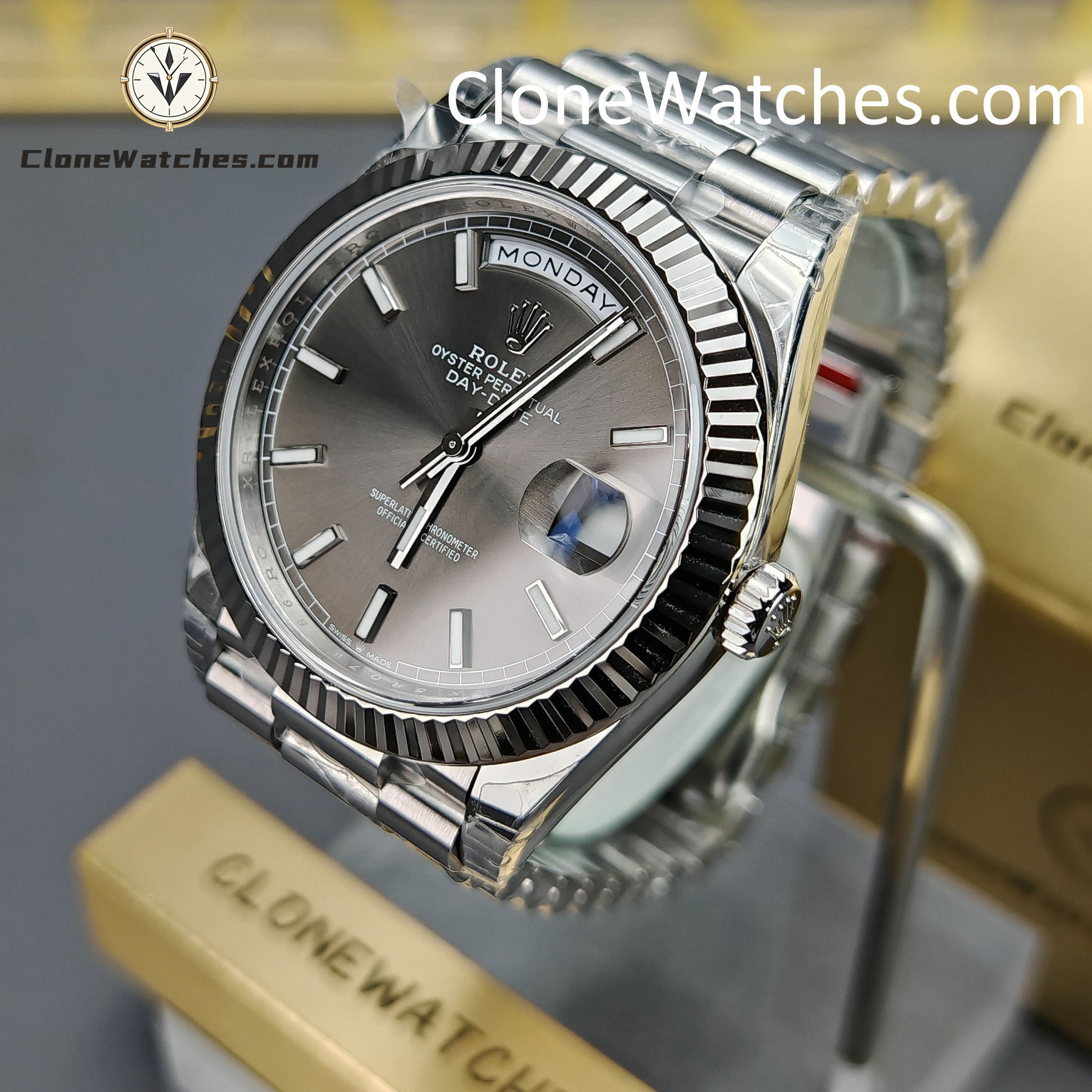 Rolex Super Clone Watches 1:1 Day Date Gray Dial 40mm m228239-0060 Presidential Bracelet VSF Version 3255 Movement