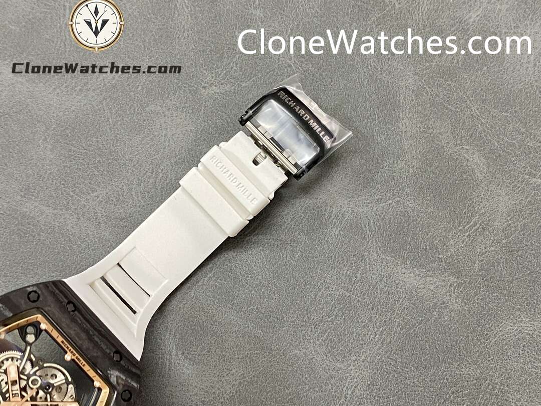 Richard Mille Super Clone Watches 1:1 RM 055 Gold Inner Bezel Carbon Tourbillon White Strap