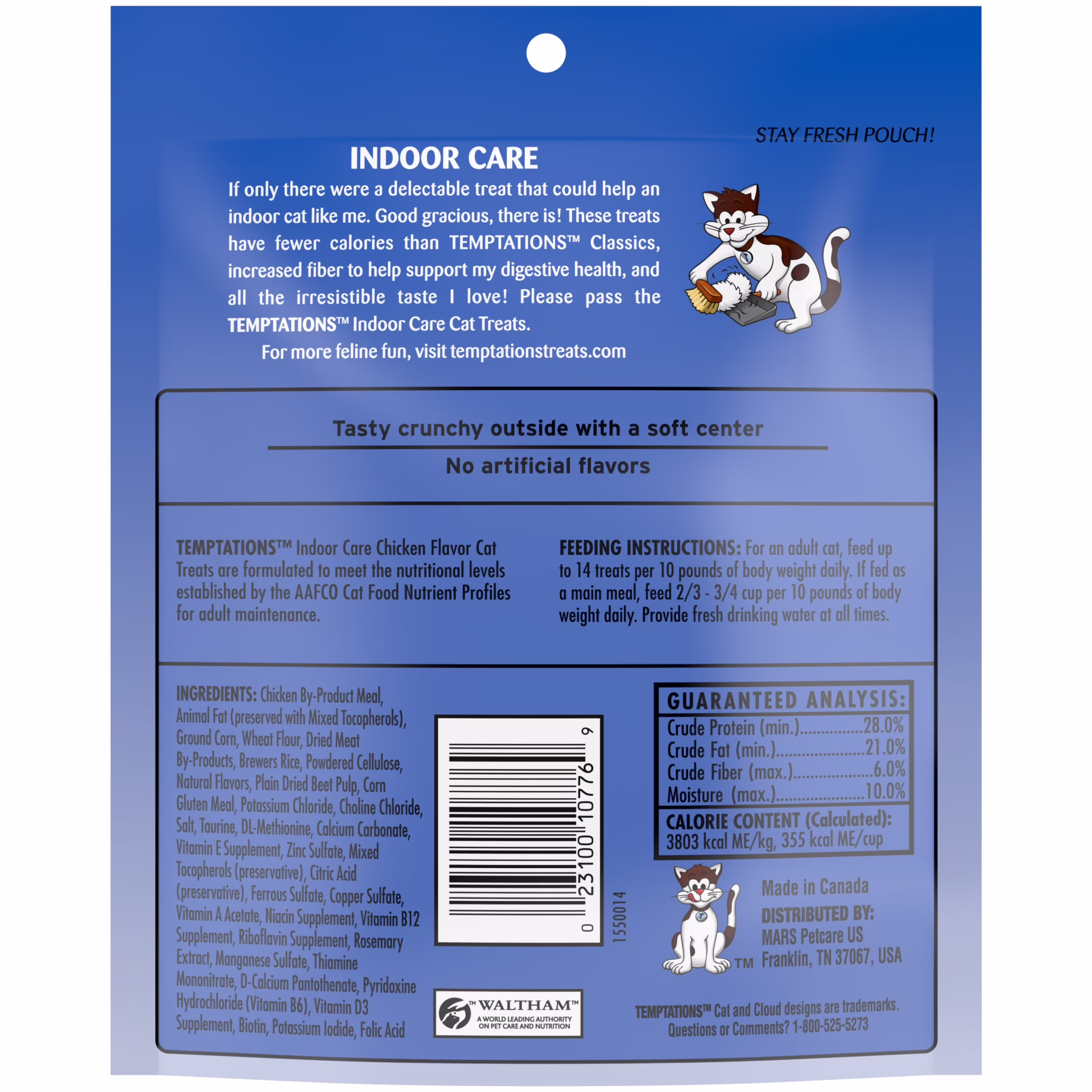 Temptations Indoor Care Chicken Flavor Crunchy and Soft Cat Treats, 4.9 oz Pouch