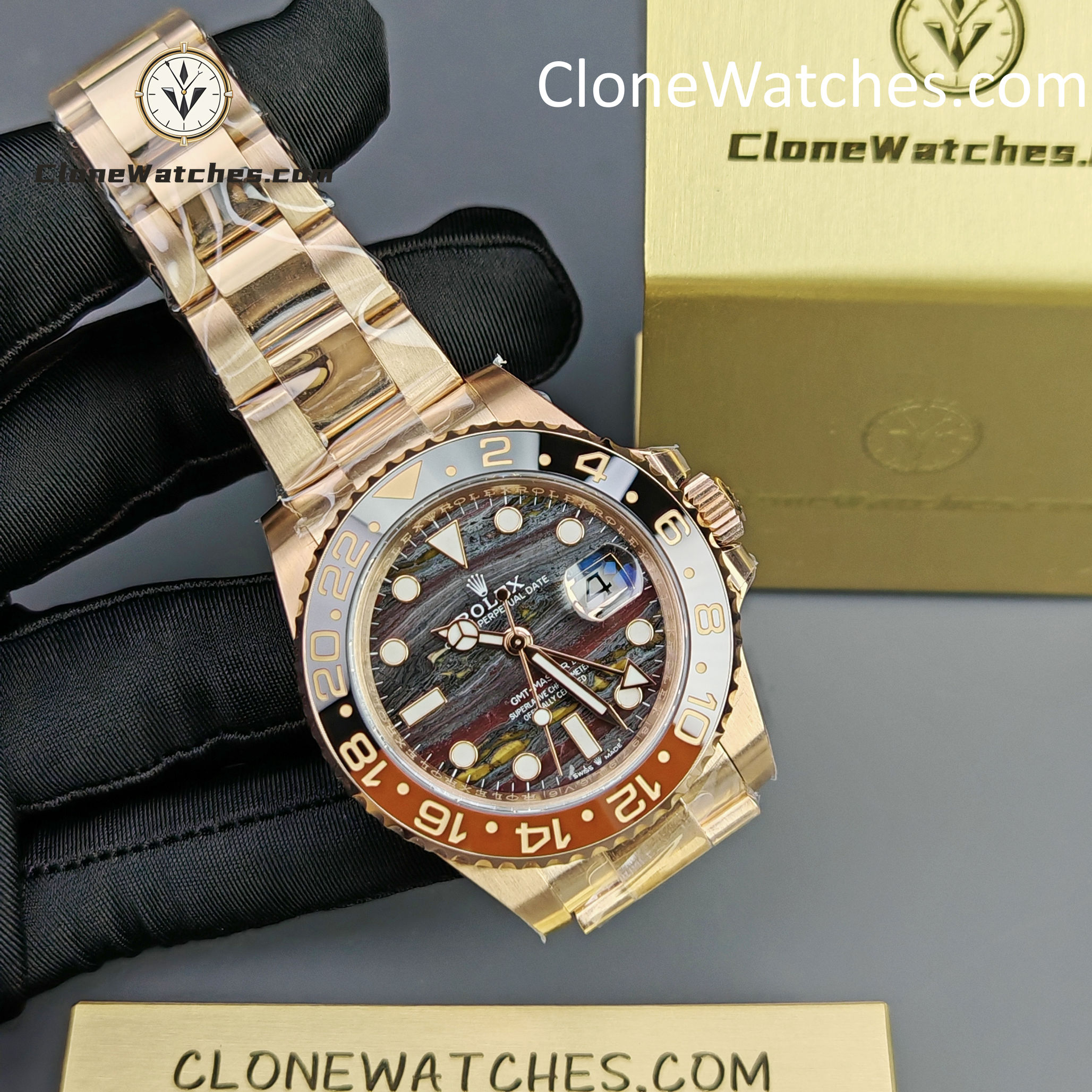 Rolex Super Clone Watches 1:1 GMT-Master II Rose Gold M126715CHNR-0002 Oyster 3285 Movement