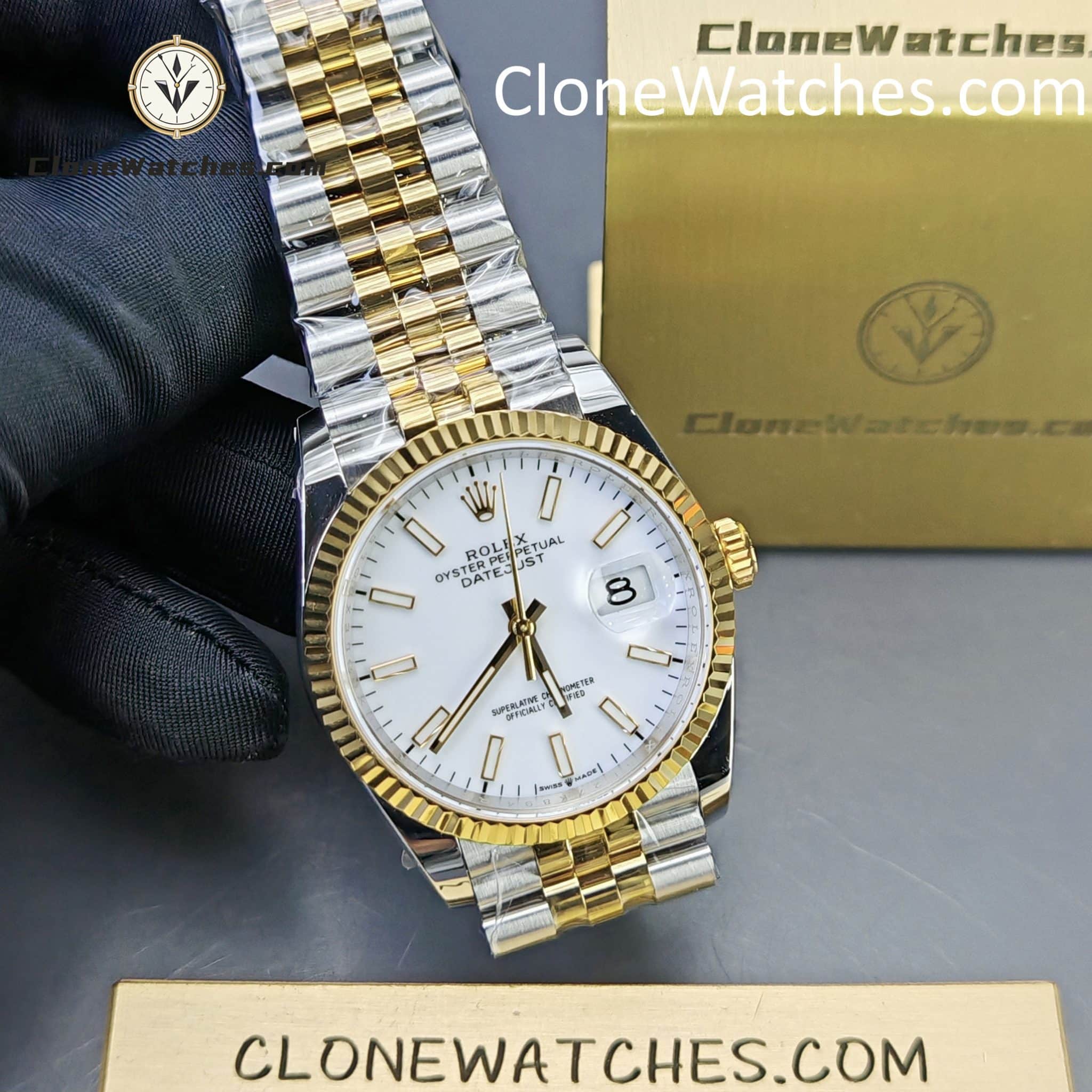 Rolex Super Clone Watches 1:1 DateJust m126233-0019 White Dial Jubilee 36MM 3235 Movement