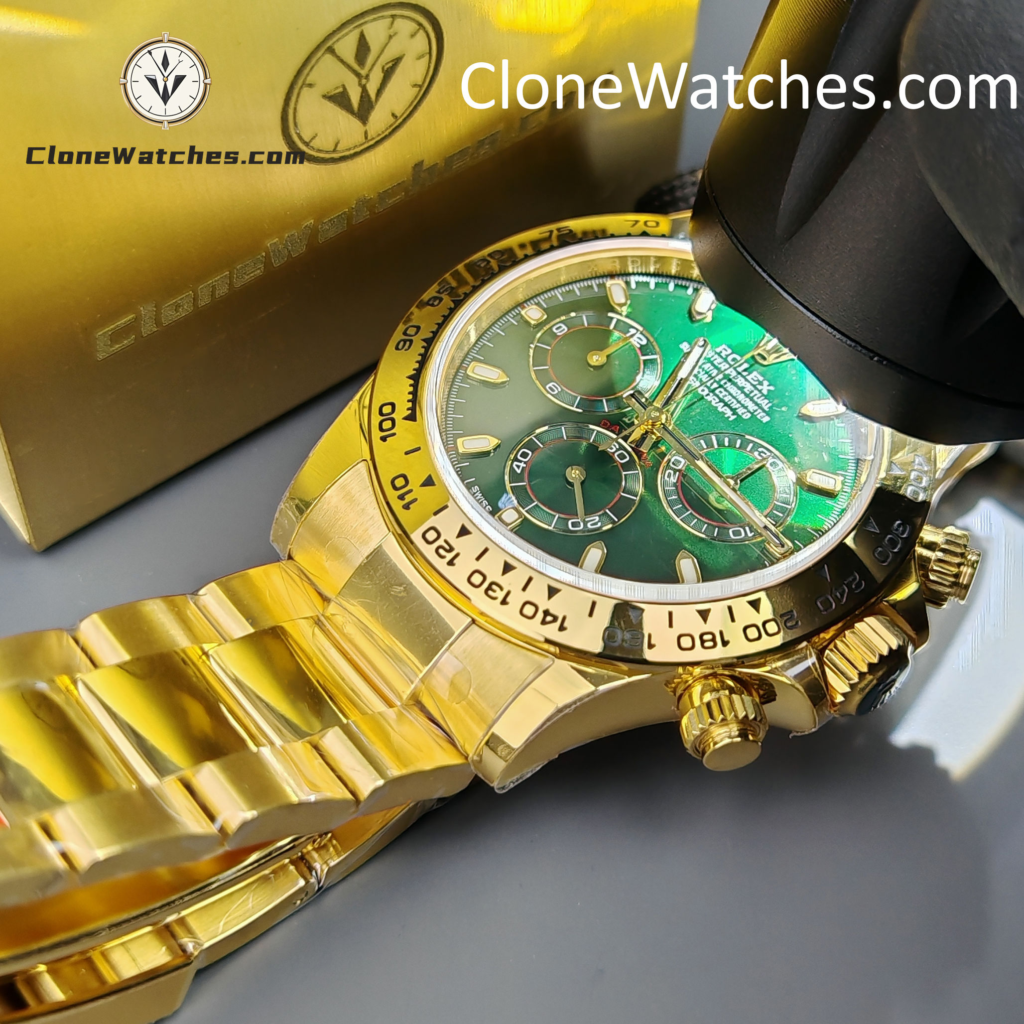 Rolex Super Clone Watches 1:1 Daytona 18K Gold Green Dial M116508-0013 4130 Movement