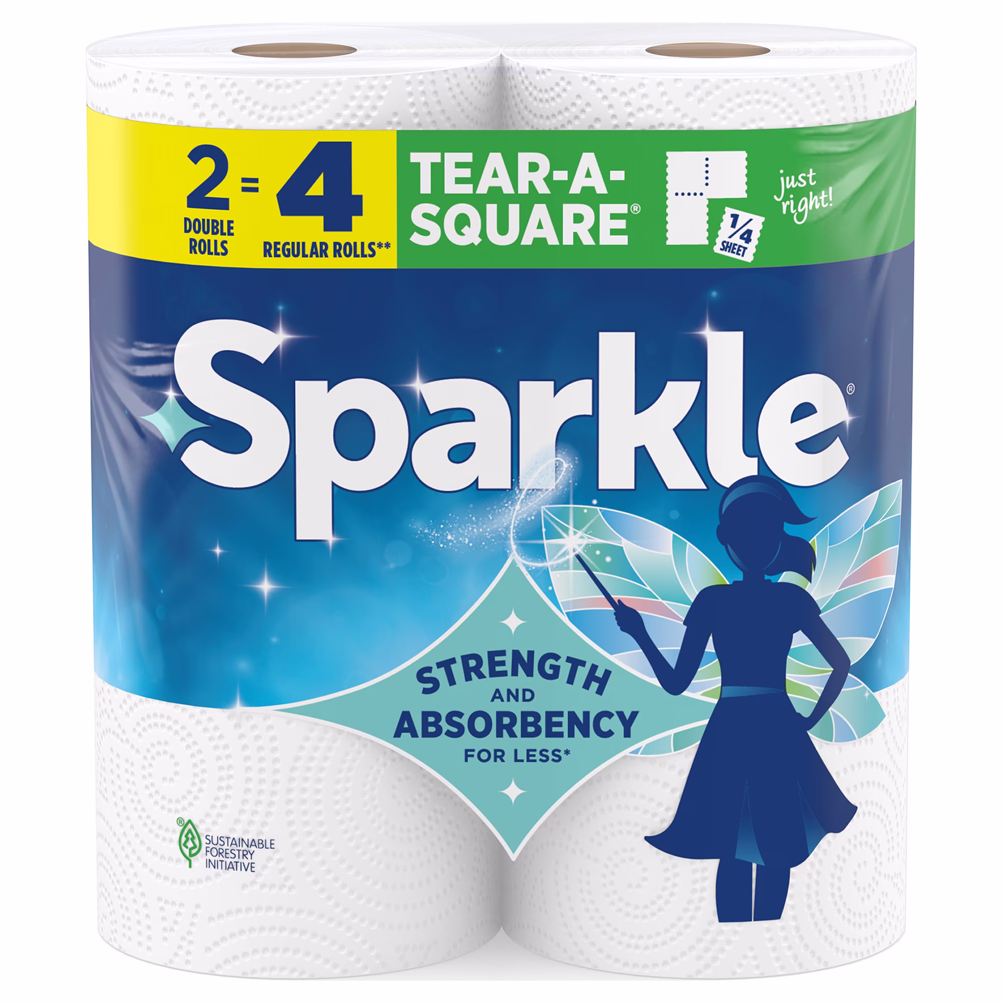 Sparkle Tear-A-Square Paper Towels, 2 Double Rolls, 110 Sheets per Roll