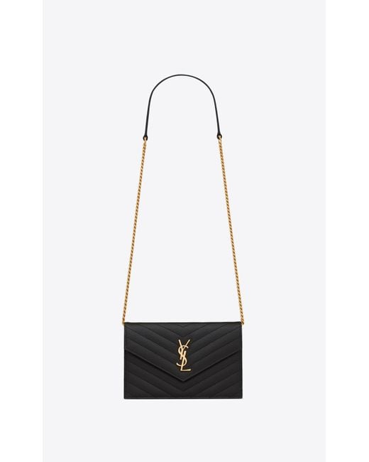 YSL Cassandre YSL Matelass Chain Wallet in Grain de Poudre Embossed Leather