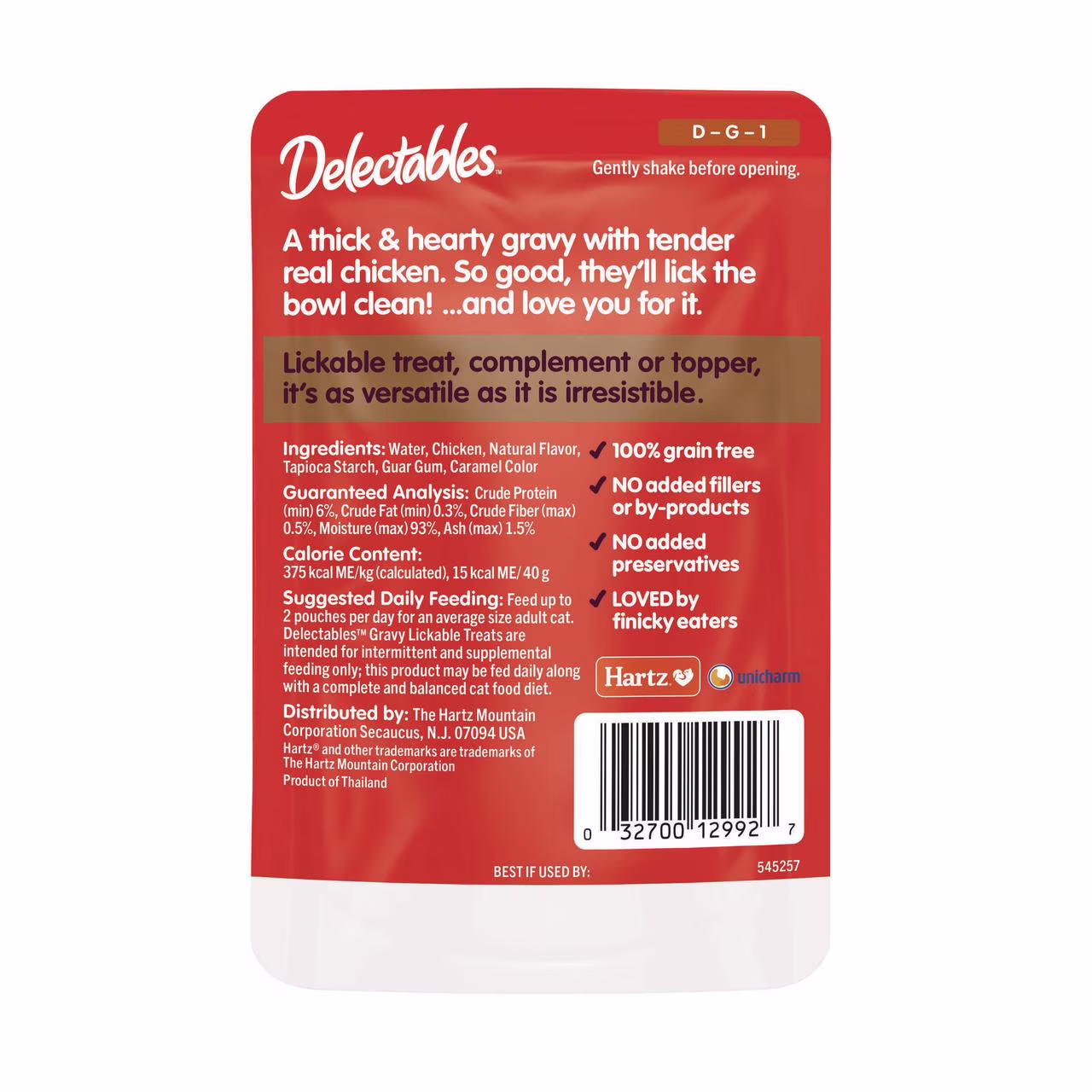 Hartz Delectables Non-Seafood Gravy Lickable Wet Cat Treats, Chicken, 1.4oz, Single
