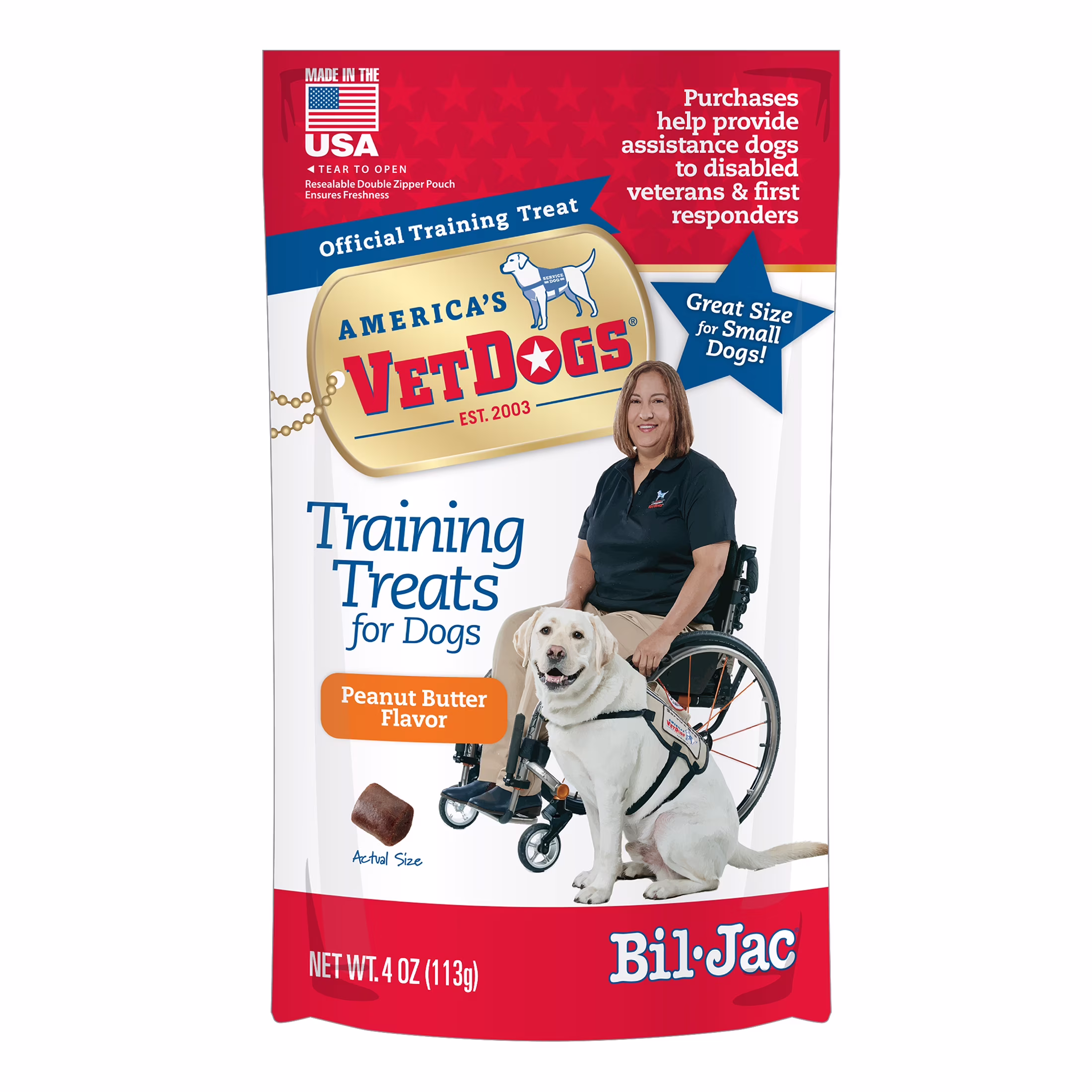 Bil-Jac VetDogs Veteran's K-9 Corps Training Treat for Dogs, Peanut Butter Flavor, 4 oz.