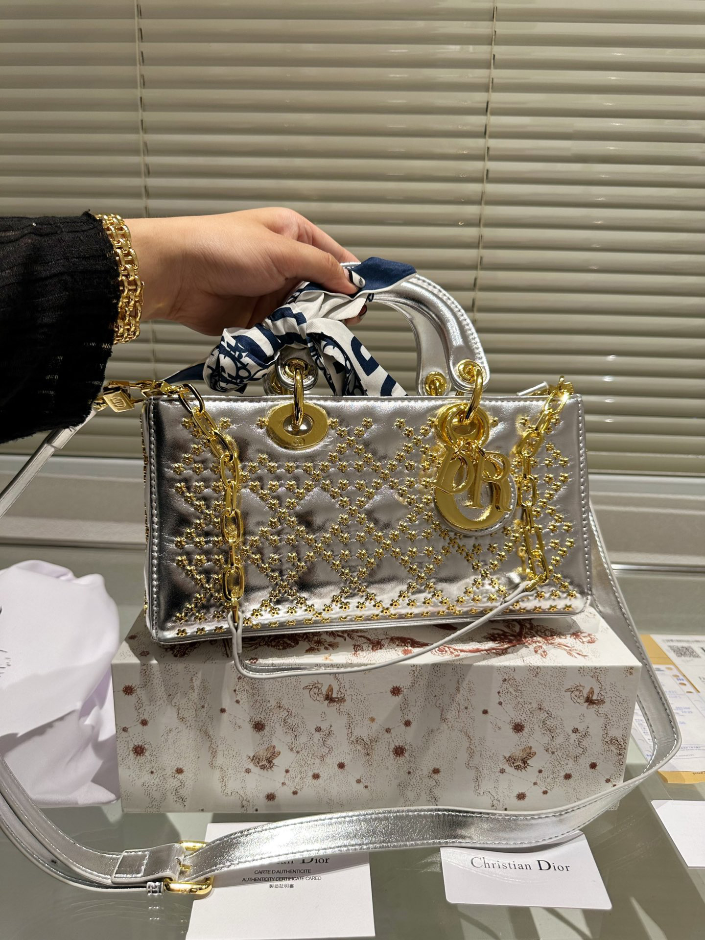 DIOR Lady D-Joy size 26*13.5 CM sliver / black / gold