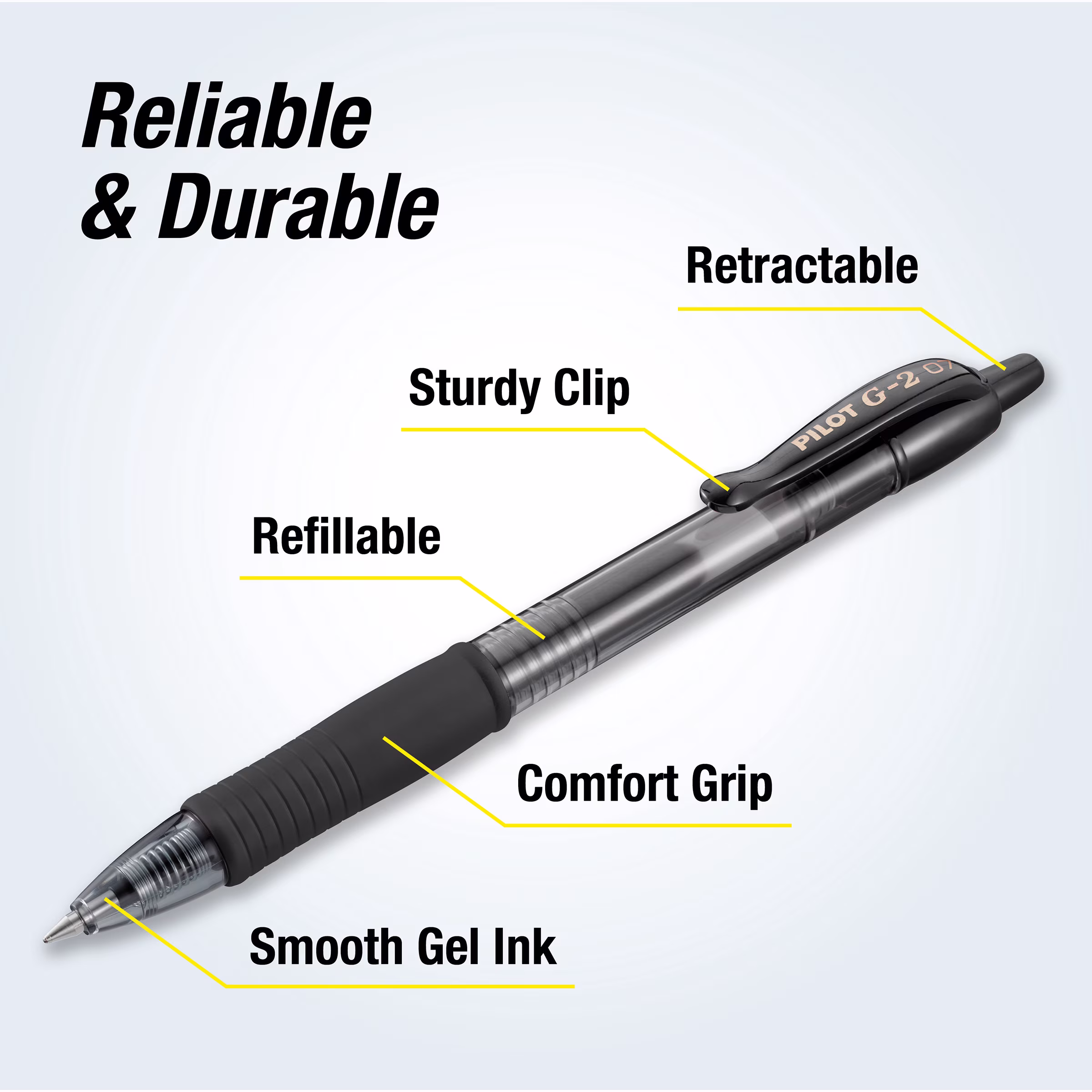 Pilot G2 Retractable Gel Ink Pens, Fine Point, Black, 2 Pack,