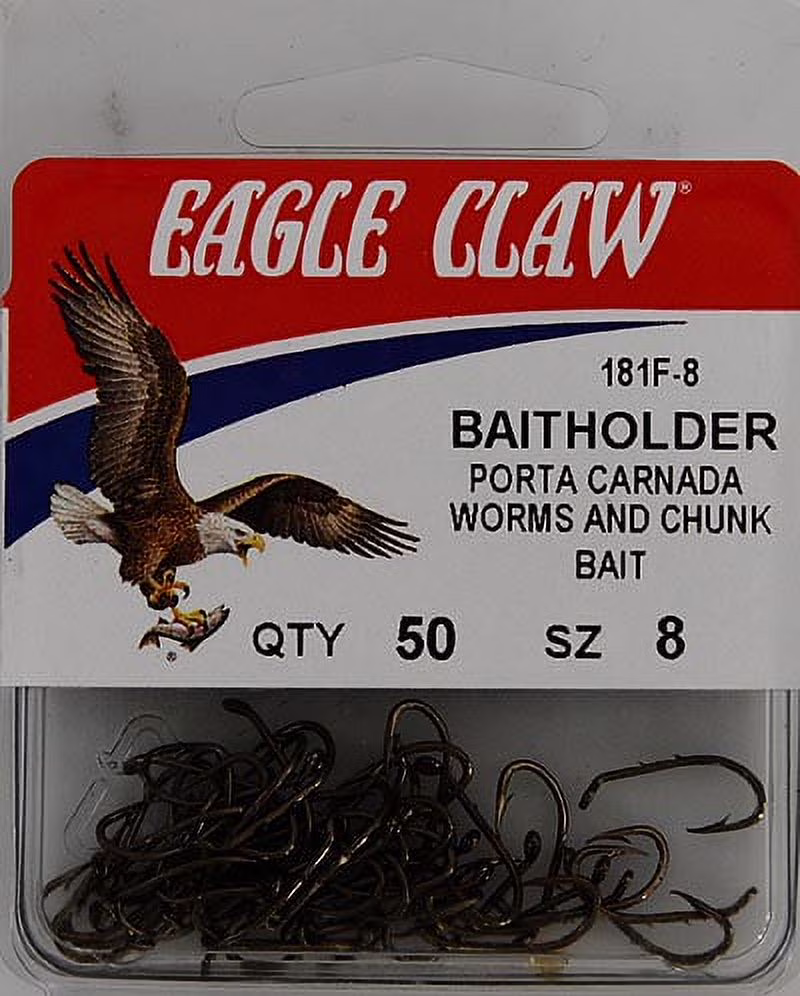 Eagle Claw 181FH-8 Baitholder Down Eye 2-Slice Offset Hook, Bronze, size8