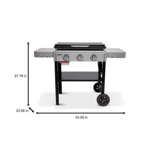 3 Burner Propane Gas Grill 28 in. Flat Top Griddle in Black