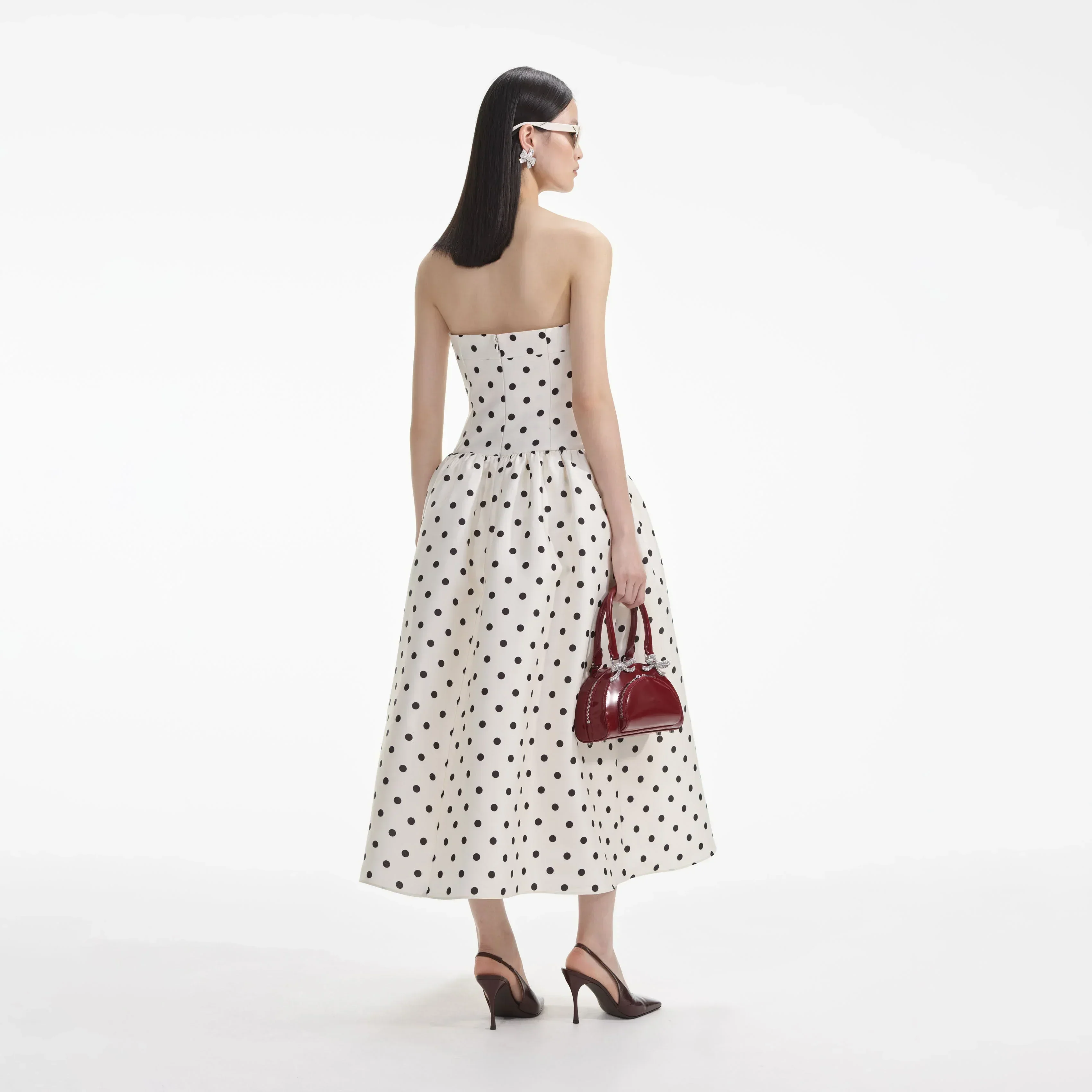 Cream Polka Dot Taffeta Midi Dress