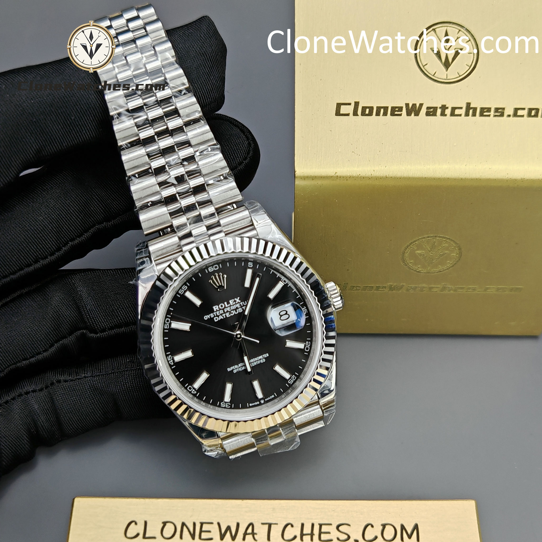 Rolex Super Clone Watches 1:1 DateJust Black Dial m126334-0018 Jubilee 41MM 3235 Movement