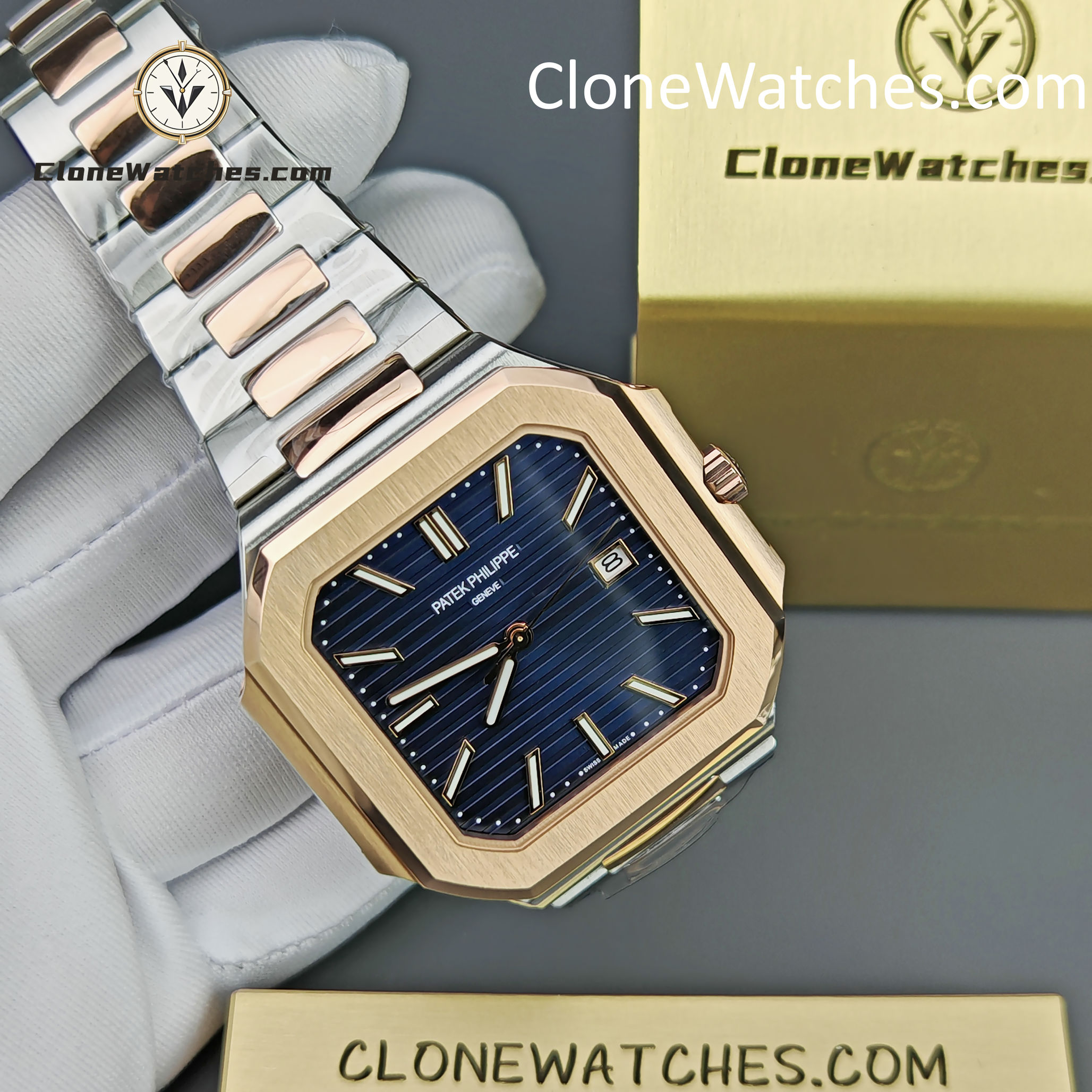 Patek Philippe Super Clone Watches 1:1 Cubitus Gold 5821/1AR-001 Blue Dial