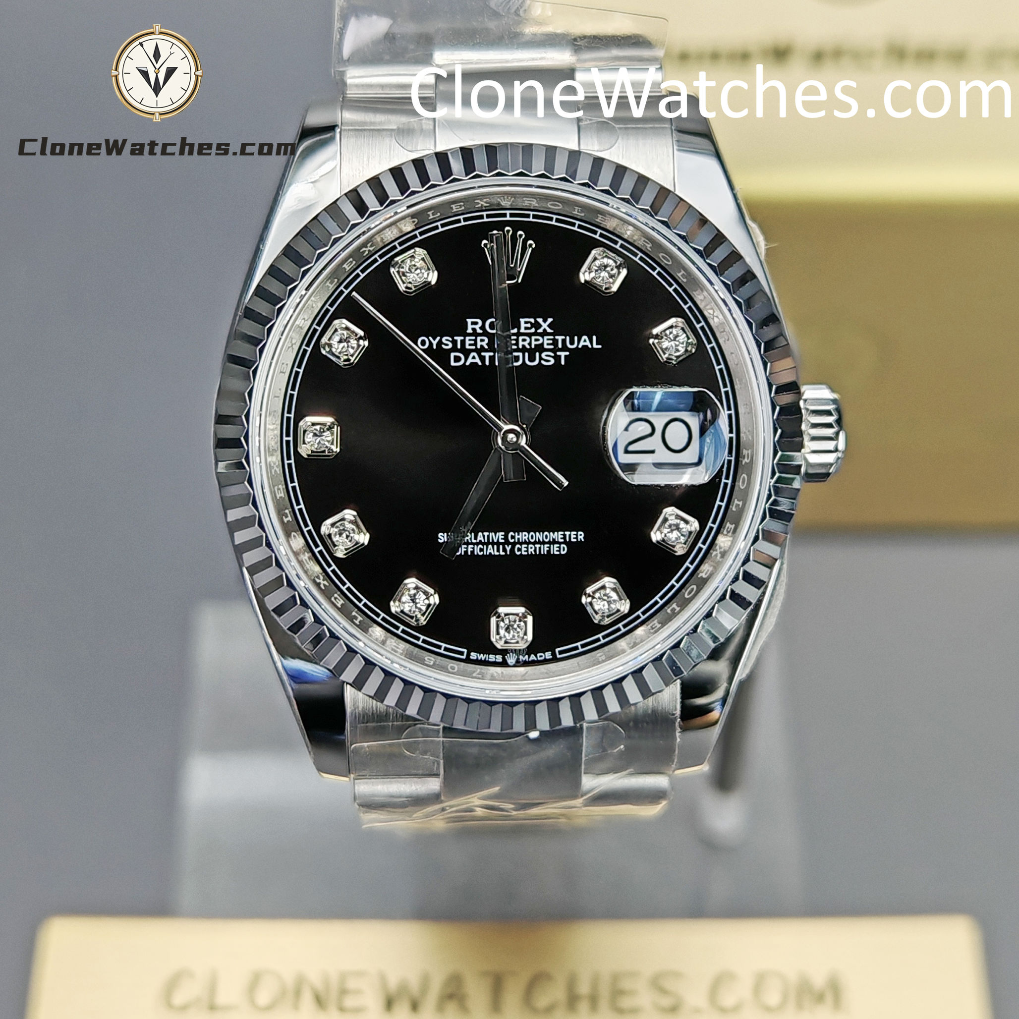 Rolex Super Clone Watches 1:1 DateJust Black Diamond Dial m126234-0028 Oyster 36MM 3235 Movement