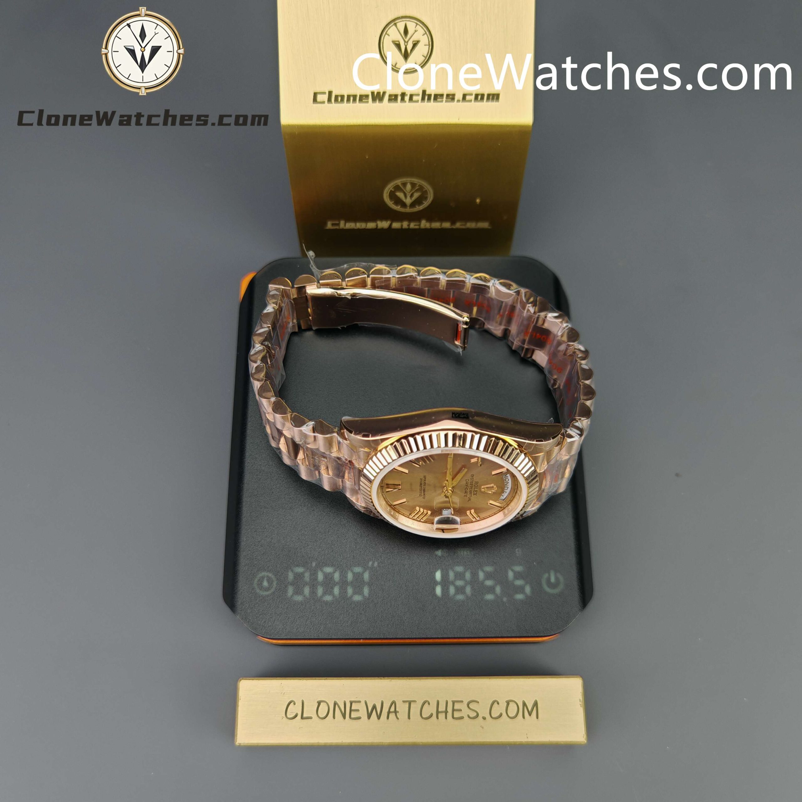 Rolex Super Clone Watches 1:1 Day Date 18K Rose Gold Sundust Roman Dial 40mm m228235 3255 Movement