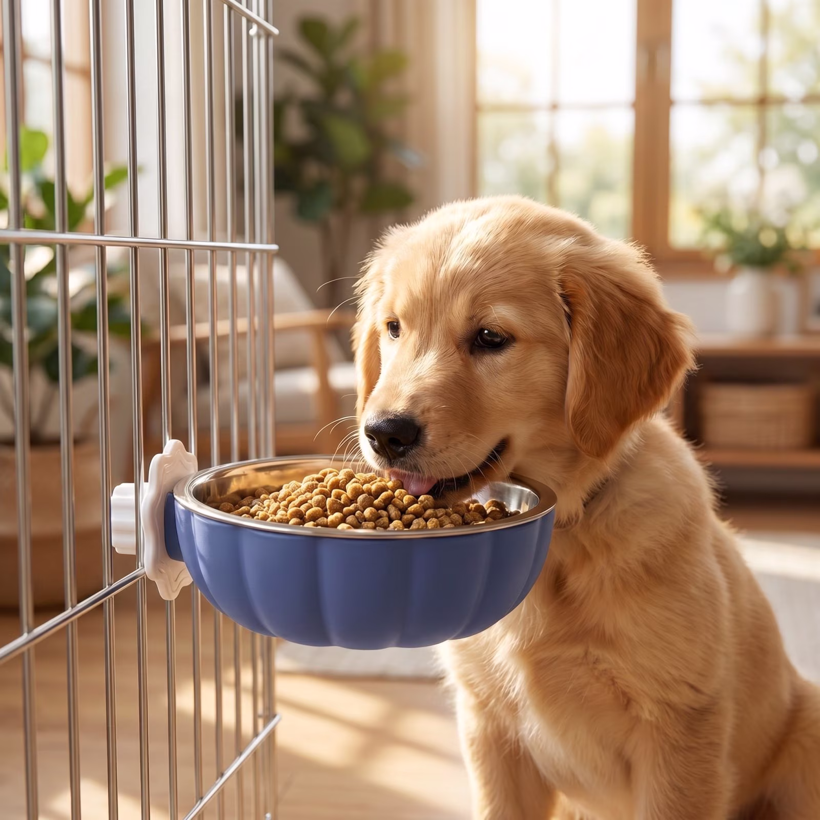 NWOKYZGH 1Pc Crate Bowl, Removable Stainless Steel Hanging Pet Kennel Cage Bowl Food & Water Feeder Coop Cup for Puppy,,, Guinea Pigs Ferret Bird