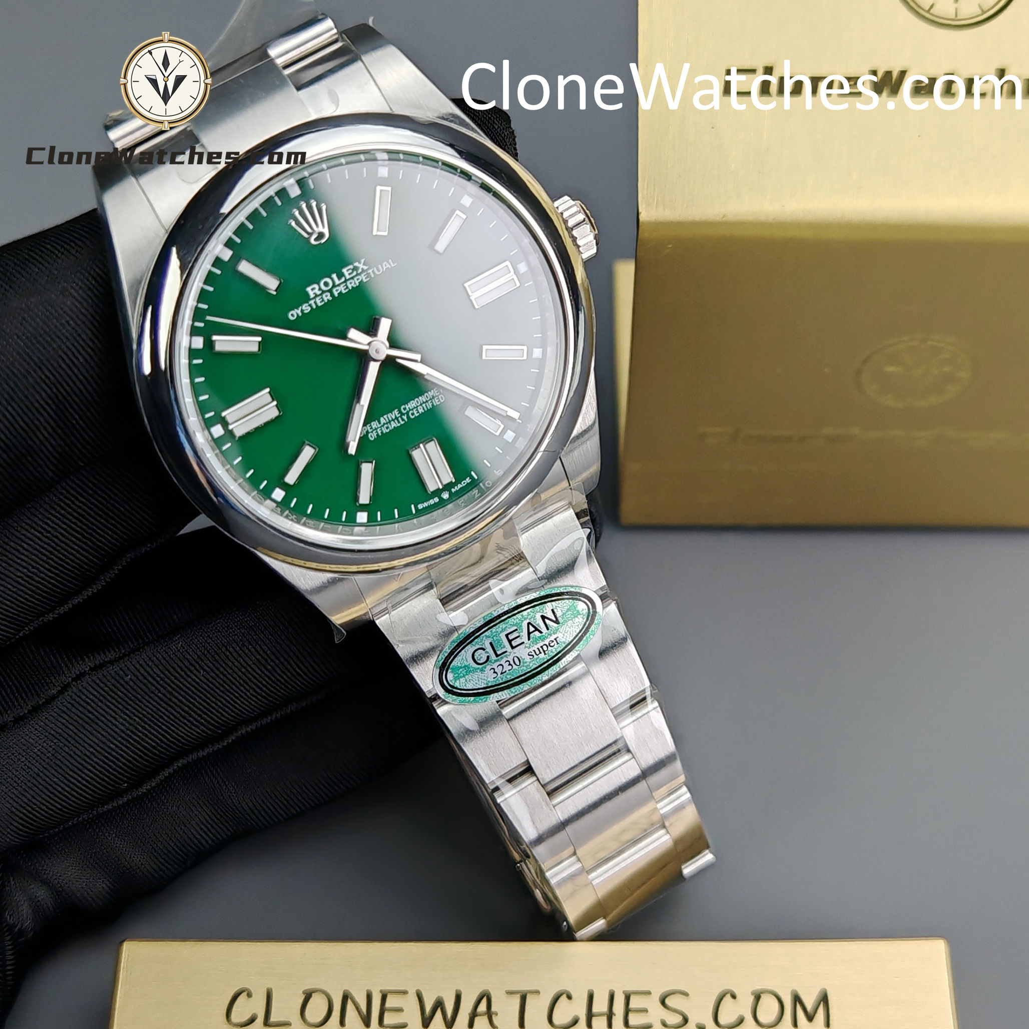Rolex Super Clone Watches 1:1 Oyster Perpetual Green Dial 41mm M124300 3230 Movement