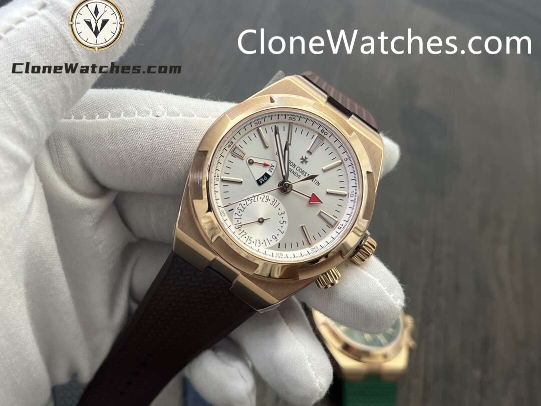 Vacheron Constantin Super Clone Watches 1:1 Overseas Dual Time 7920V/000R-B336 Rose Gold Silver Dial