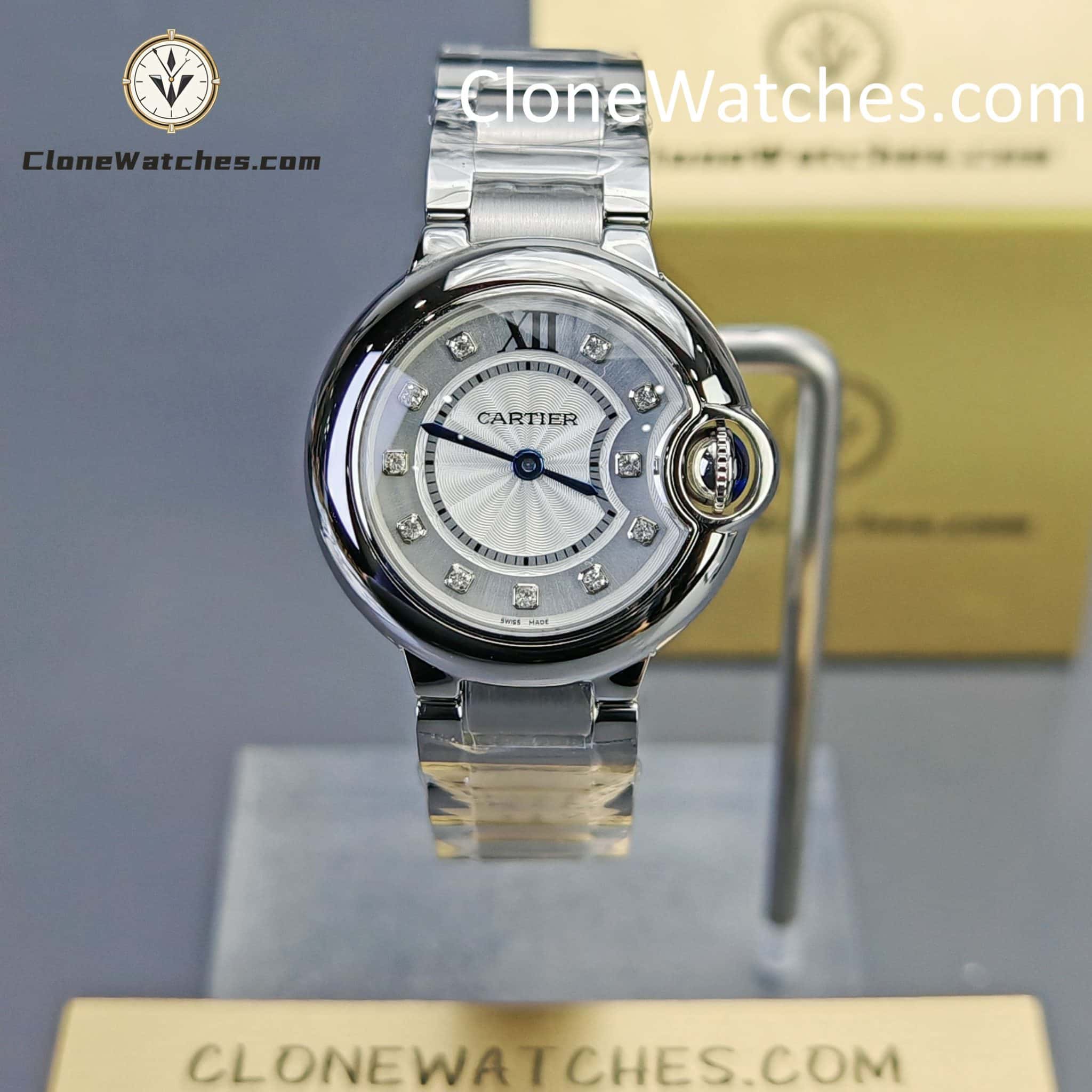 Cartier Super Clone Watches 1:1 Ballon Bleu de WE902073 Silver Plated Dial 28mm