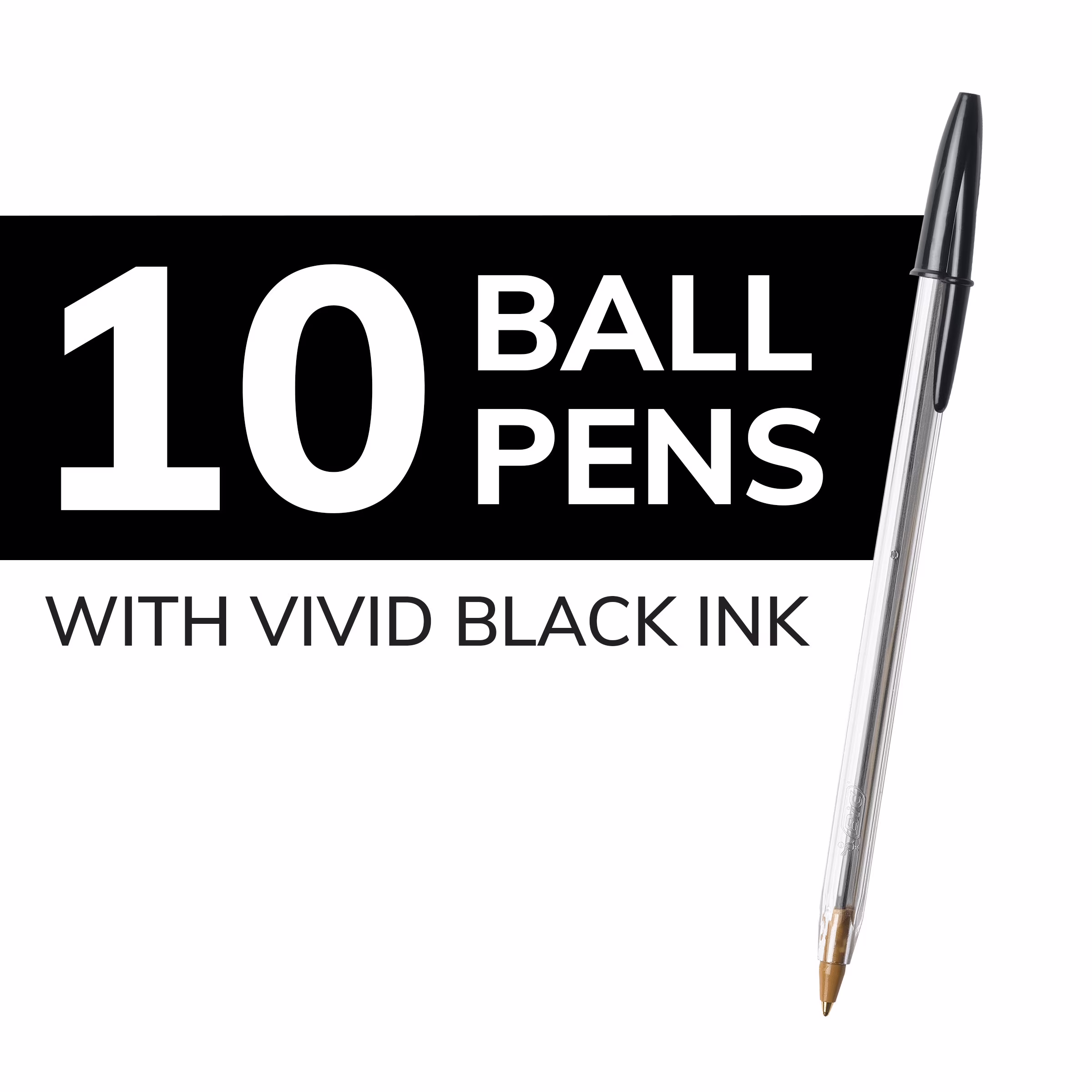 BIC Cristal Xtra Smooth Medium Point Ball Pen, School Supplies, 1.0 mm, Black, 10-Count