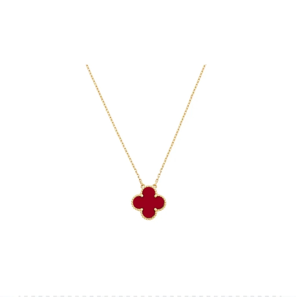 Van Cleef&Arpels  Clover Lucky Series  Red Chalcedony 18K Gold necklace