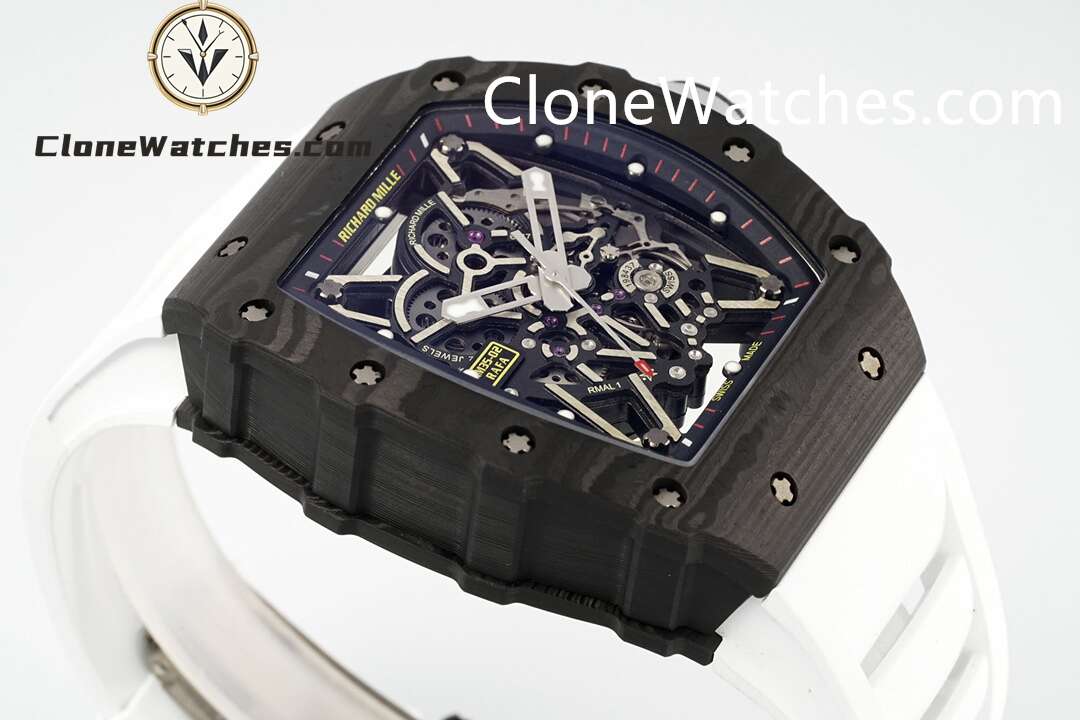 Richard Mille Super Clone Watches 1:1 RM 035 – 02 NTPT Carbon Fiber White Rubber Strap