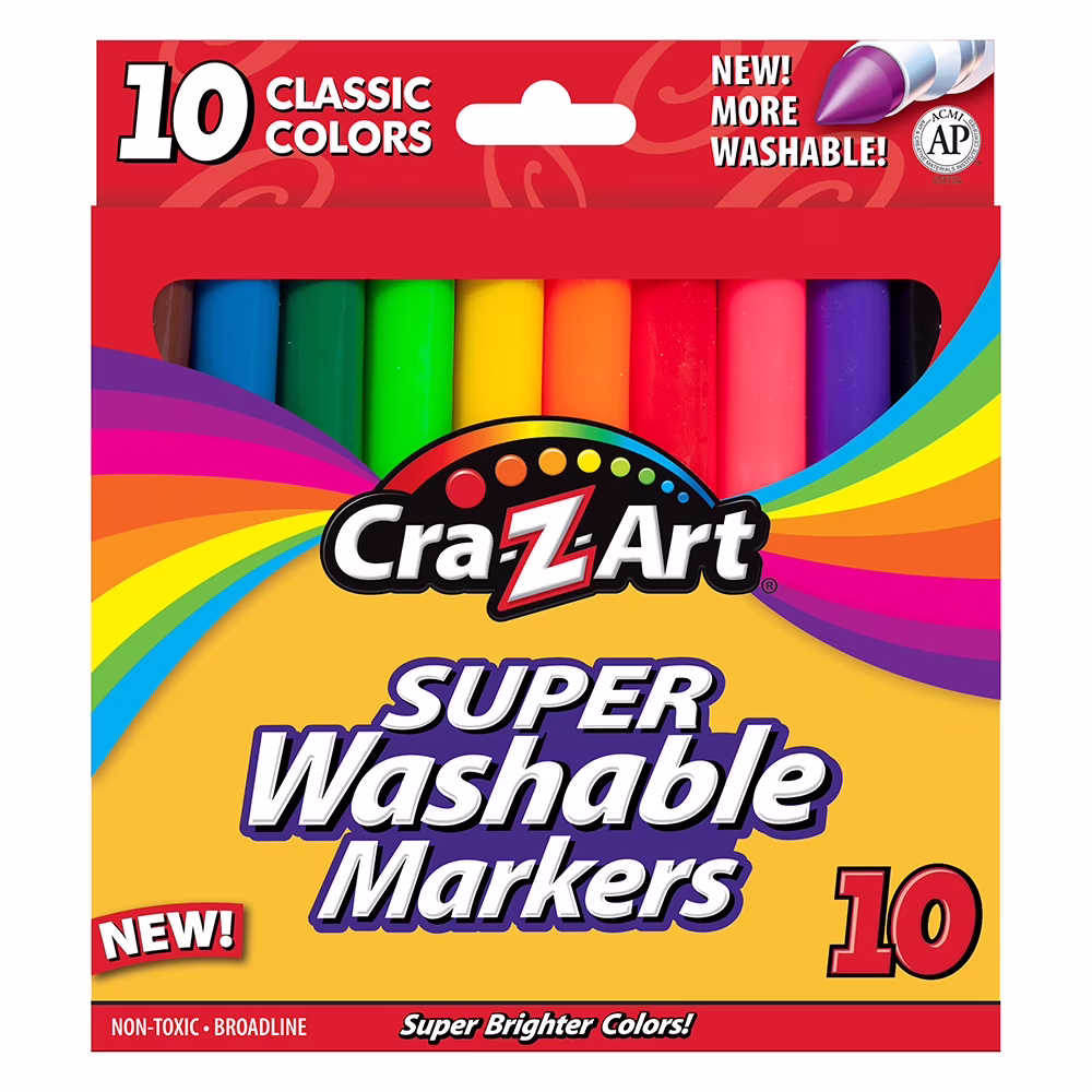 Cra-Z-Art Classic Multicolor Broad Line Washable Markers, 10 Count, School Supplies