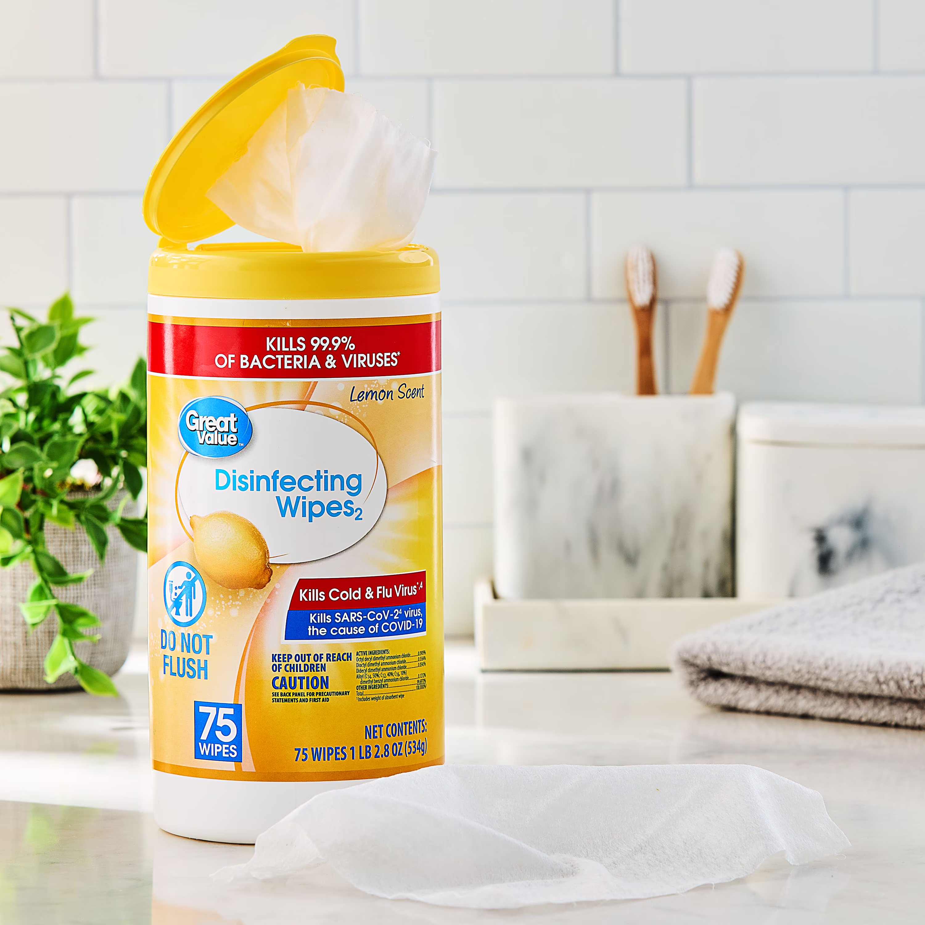 Great Value Disinfecting Wipes, Lemon Scent, 75 Count