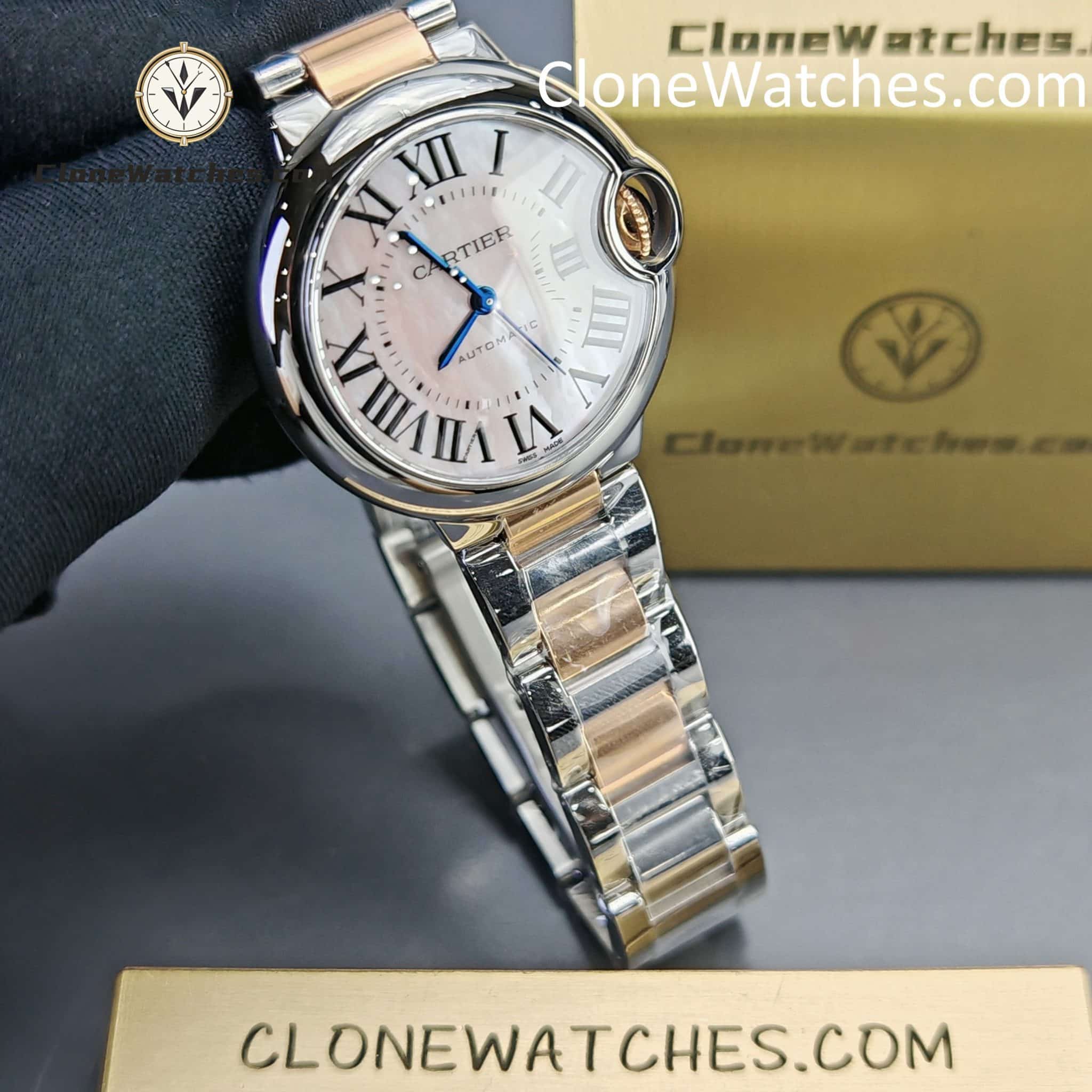 Cartier Super Clone Watches 1:1 Ballon Bleu de W6920070 Pink Mother-of-Pearl Dial 33mm
