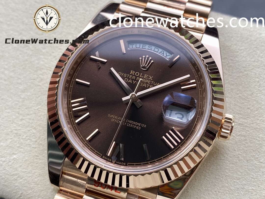 Rolex Super Clone Watches 1:1 Day Date Rose Gold Brown Roman Dial 40mm m228235-0002 3255 Movement