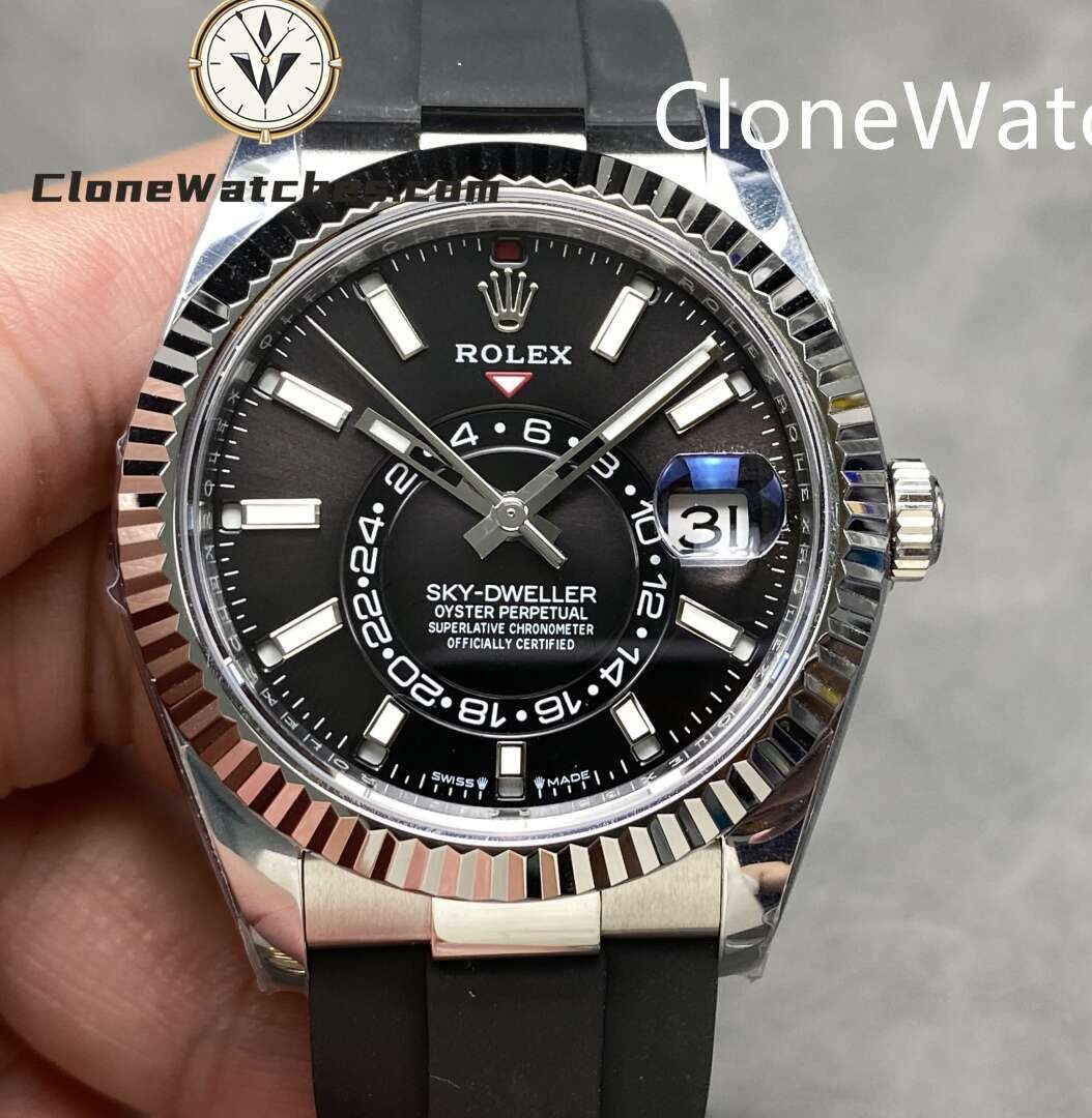 Rolex Super Clone Watch 1:1 Sky Dweller Black Dial m336239-0002 42MM Rubber Strap