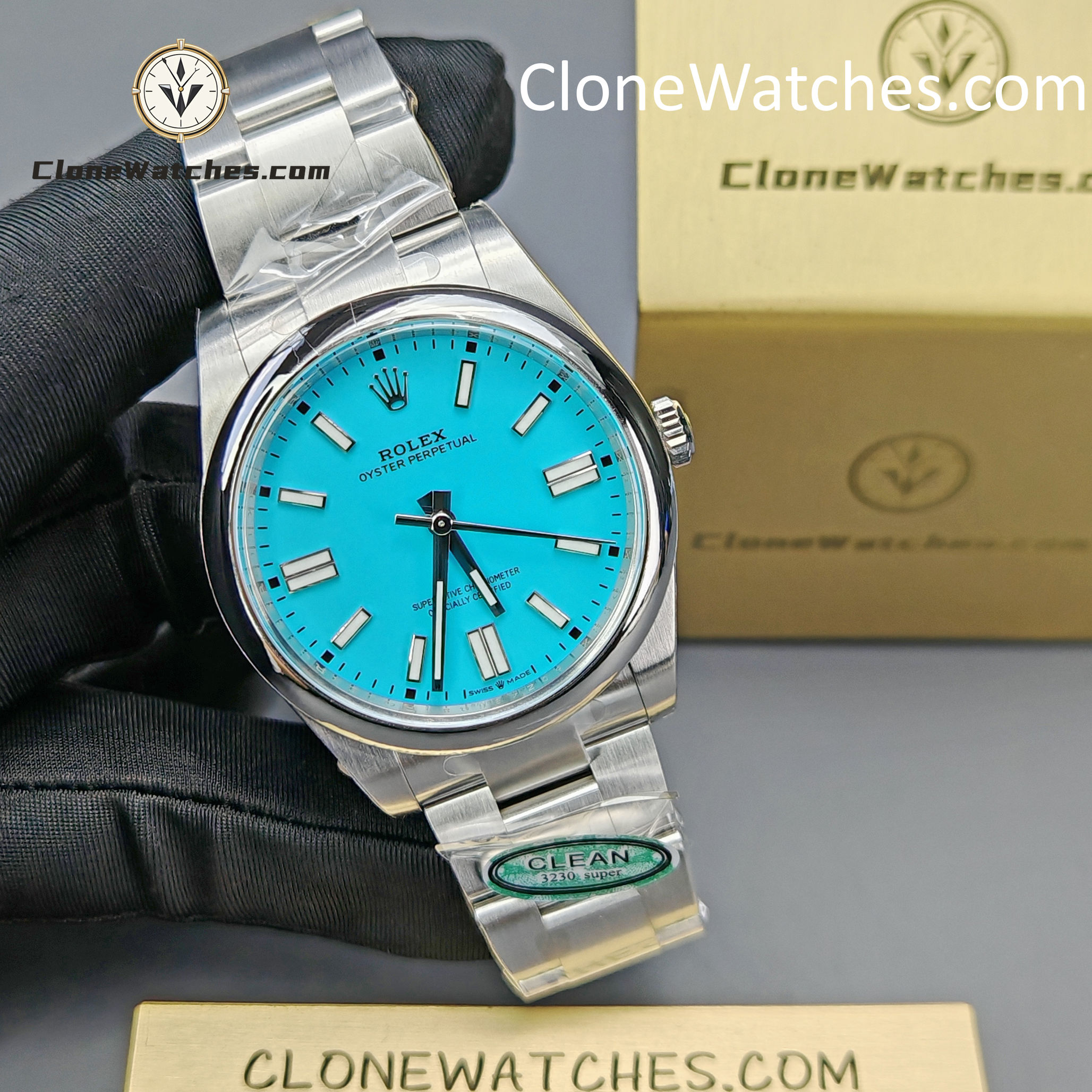 Rolex Super Clone Watches 1:1 Oyster Perpetual Turquoise Blue Dial 41mm m124300-0006 3230 Movement