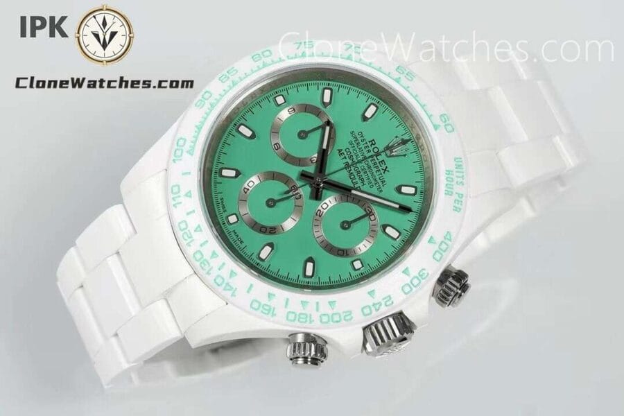 Modified Super Clone Watches 1:1 AET Rolex Daytona Full ceramic Biscay Green White Ceramic 4130 Movement