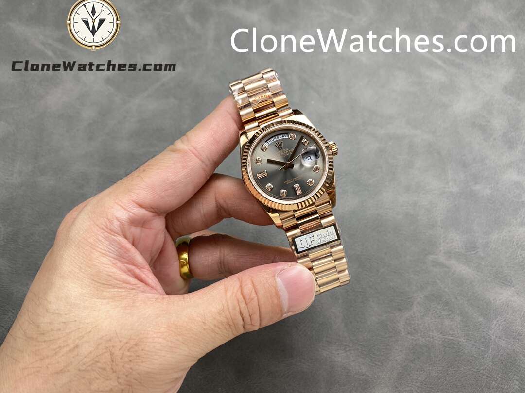 Rolex Super Clone Watches 1:1 Day Date Rose Gold Gray Dial 36mm m128235-0050 3255 Movement