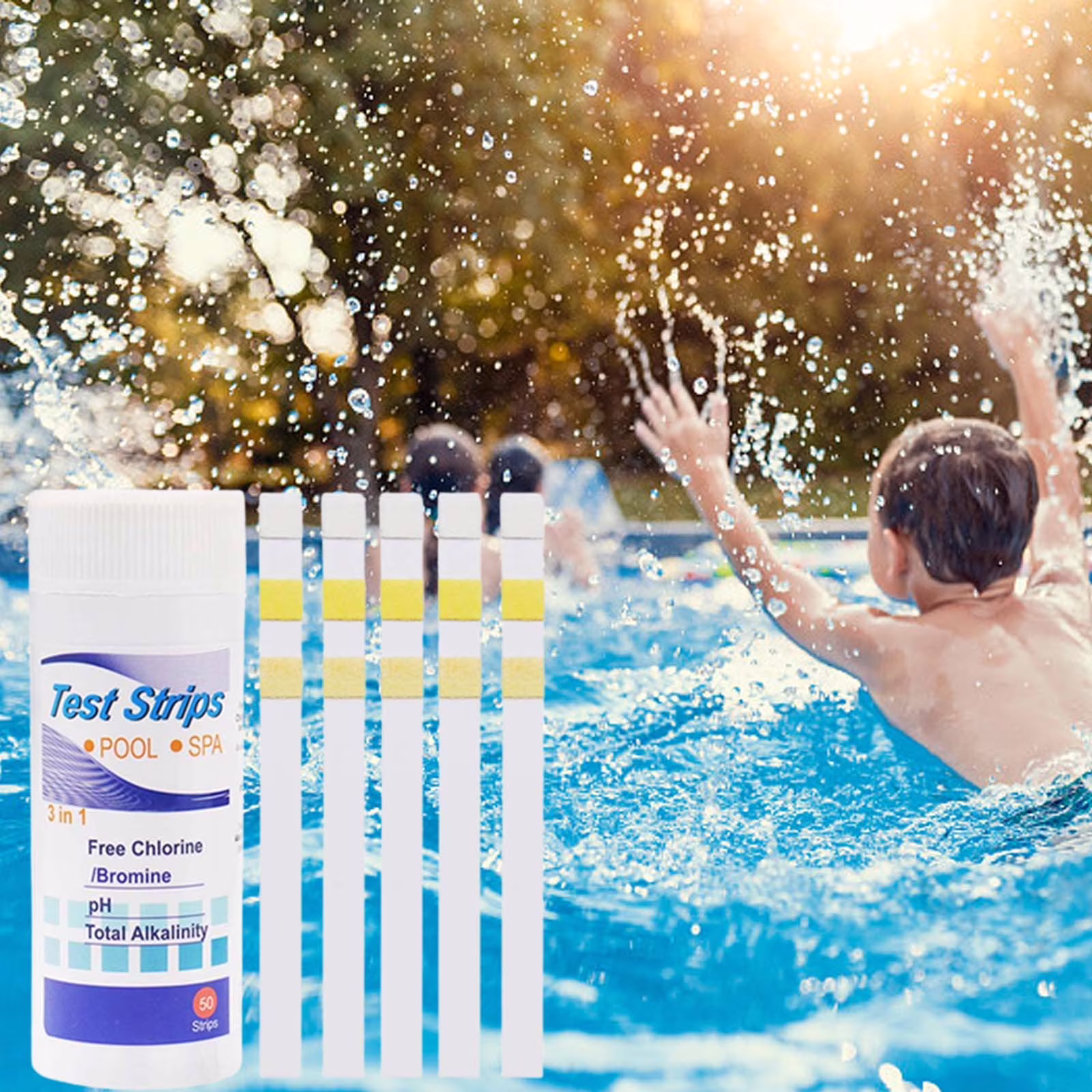 Outdoor Savings Project Clearance! Kyusrd 3 In 1 Pool And Spa Test Strips Kit 50 Accurate Test Strips For Spa, Swimming Pool And Hot Tubs