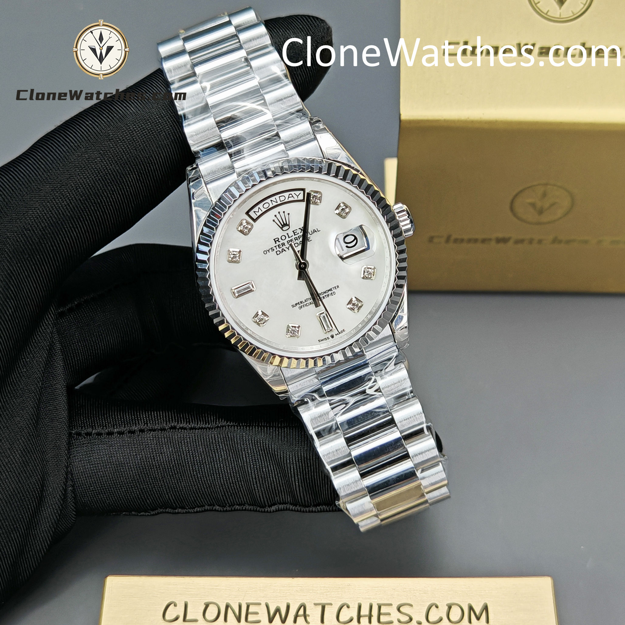 Rolex Super Clone Watches 1:1 Day Date Mother of Pearl Diamond Dial 36 mm m128239 – 0007 3255 Movement
