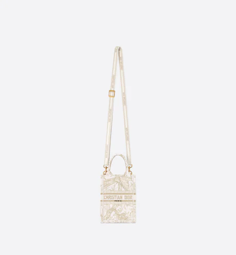 MINI DIOR BOOK TOTE PHONE BAG Dior Jardin d-Hiver Embroidery with Gold-Tone Metallic Thread (13 x 18 x 5 cm)