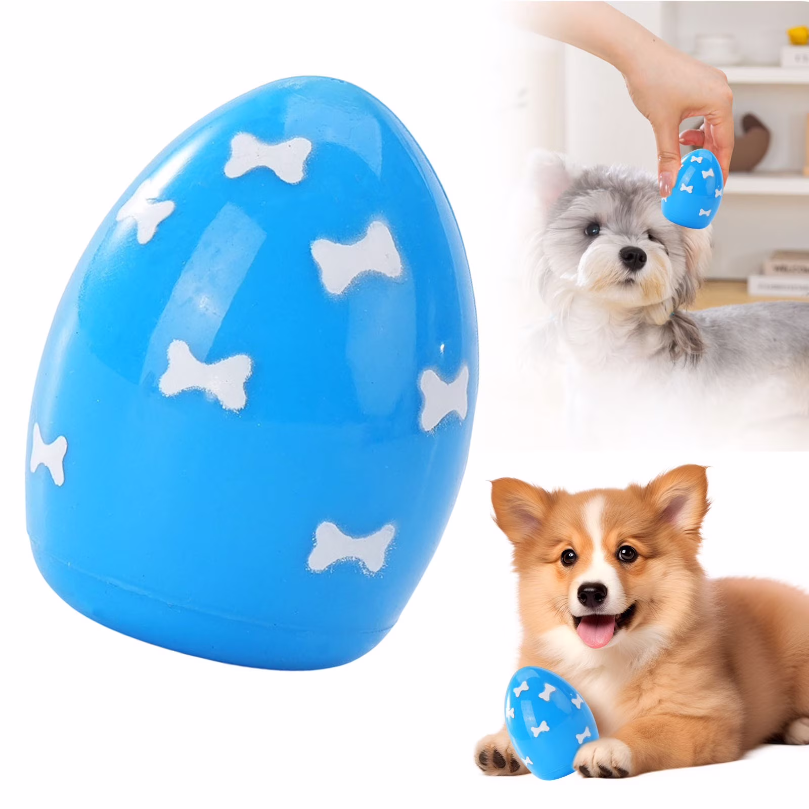 Soft Bouncing Egg Dog Toy with Squeaker, Easter Egg Design Interactive Puppy Toy for Small Dogs, Indoor Outdoor Throw & Play Pet Toy