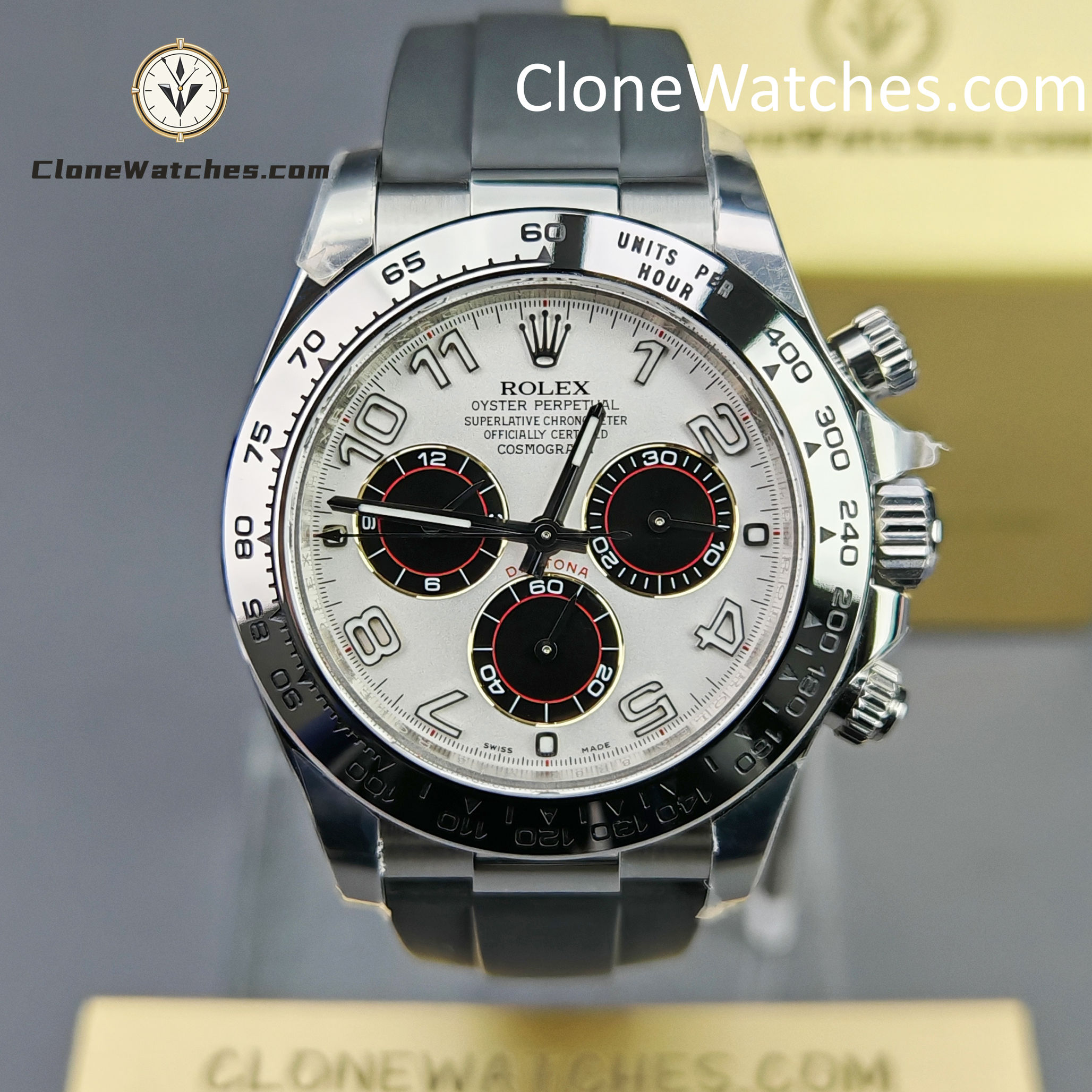 Rolex Super Clone Watches 1:1 Daytona Silver/Black Dial Rubber Strap M116519 4130 Movement