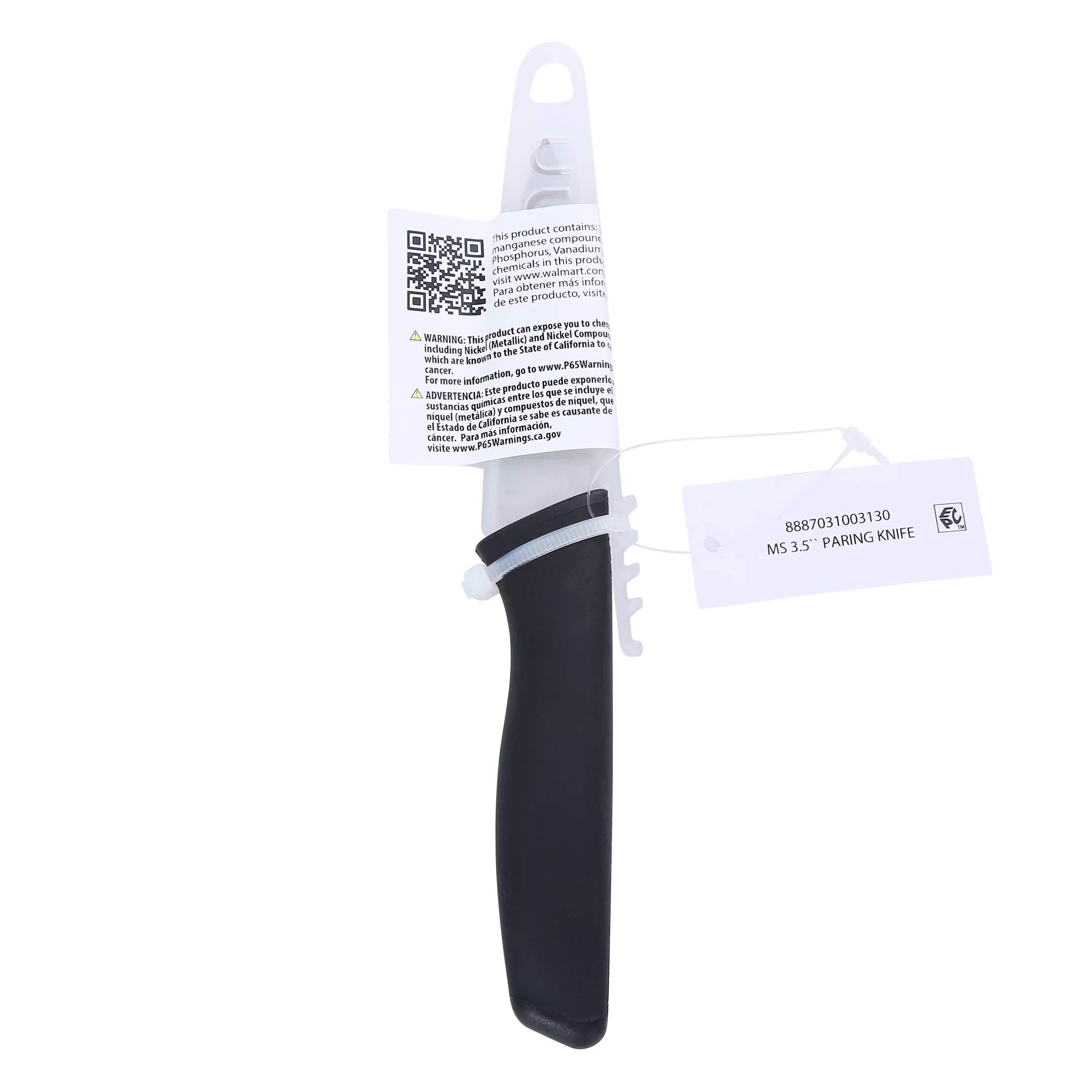Mainstays 3.5 in Stainless Steel Paring Knife with Soft Grip Black Handle