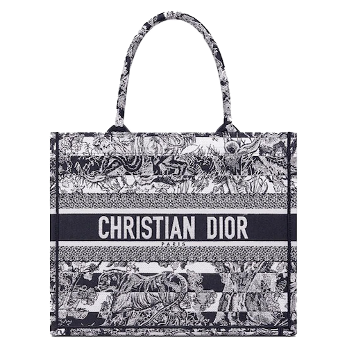 MEDIUM DIOR BOOK TOTE Navy Blue Toile de Jouy Stripes Embroidery