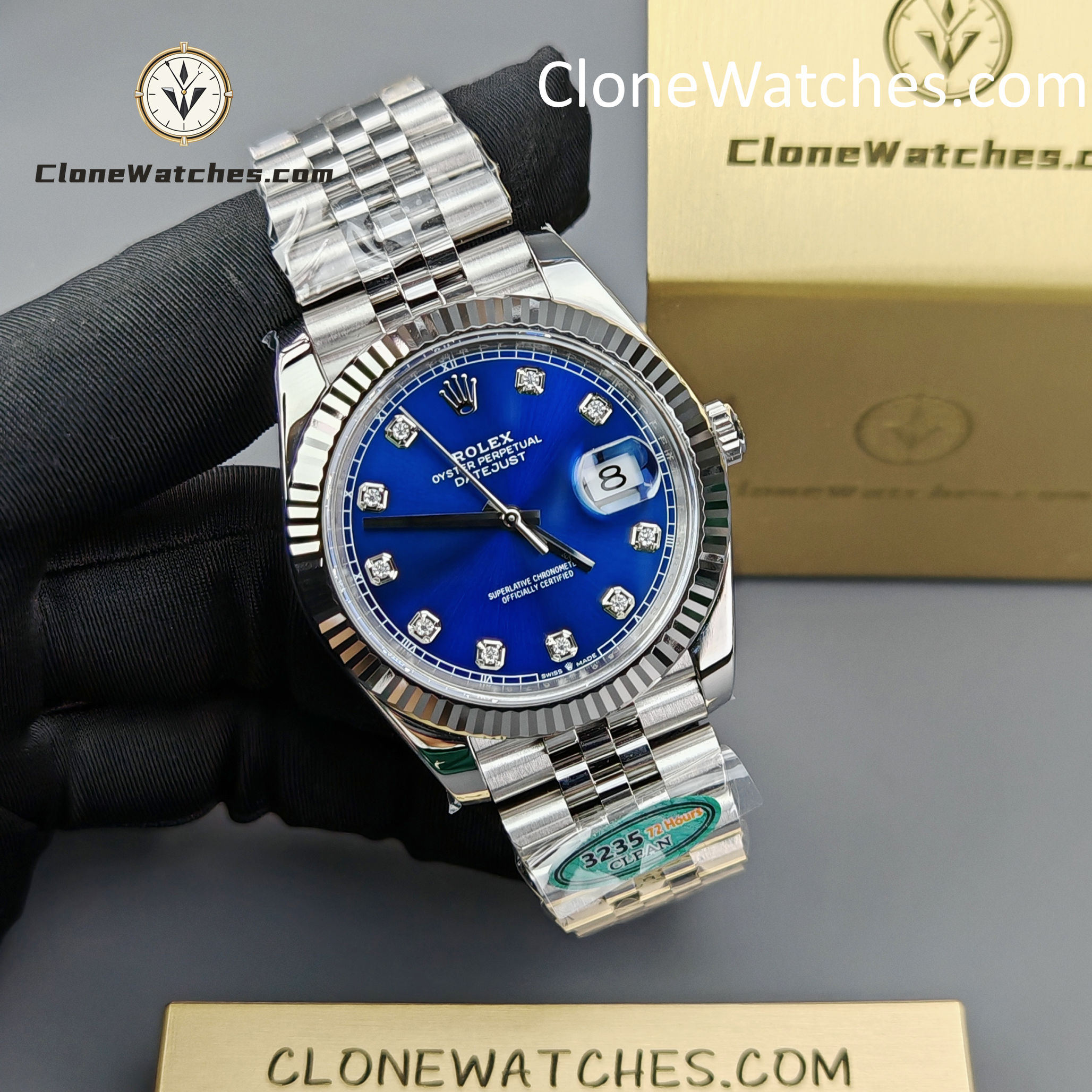 Rolex Super Clone Watches 1:1 DateJust Blue Diamond Dial Jubilee 41MM M126334 3235 Movement