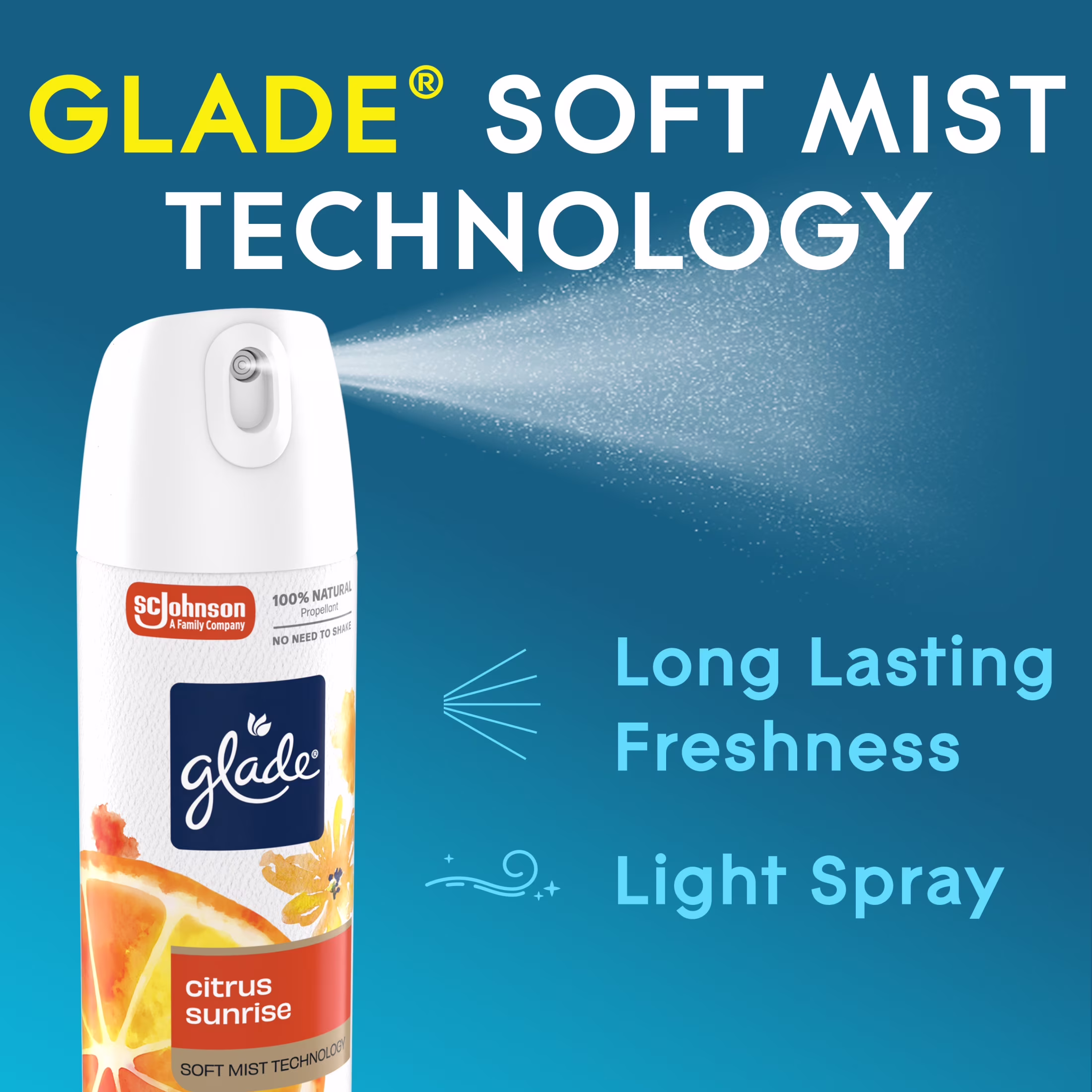Glade® Soft Mist Odor Fighting Aerosol Air Freshener, Citrus Sunrise, 7.3oz, 1 Count