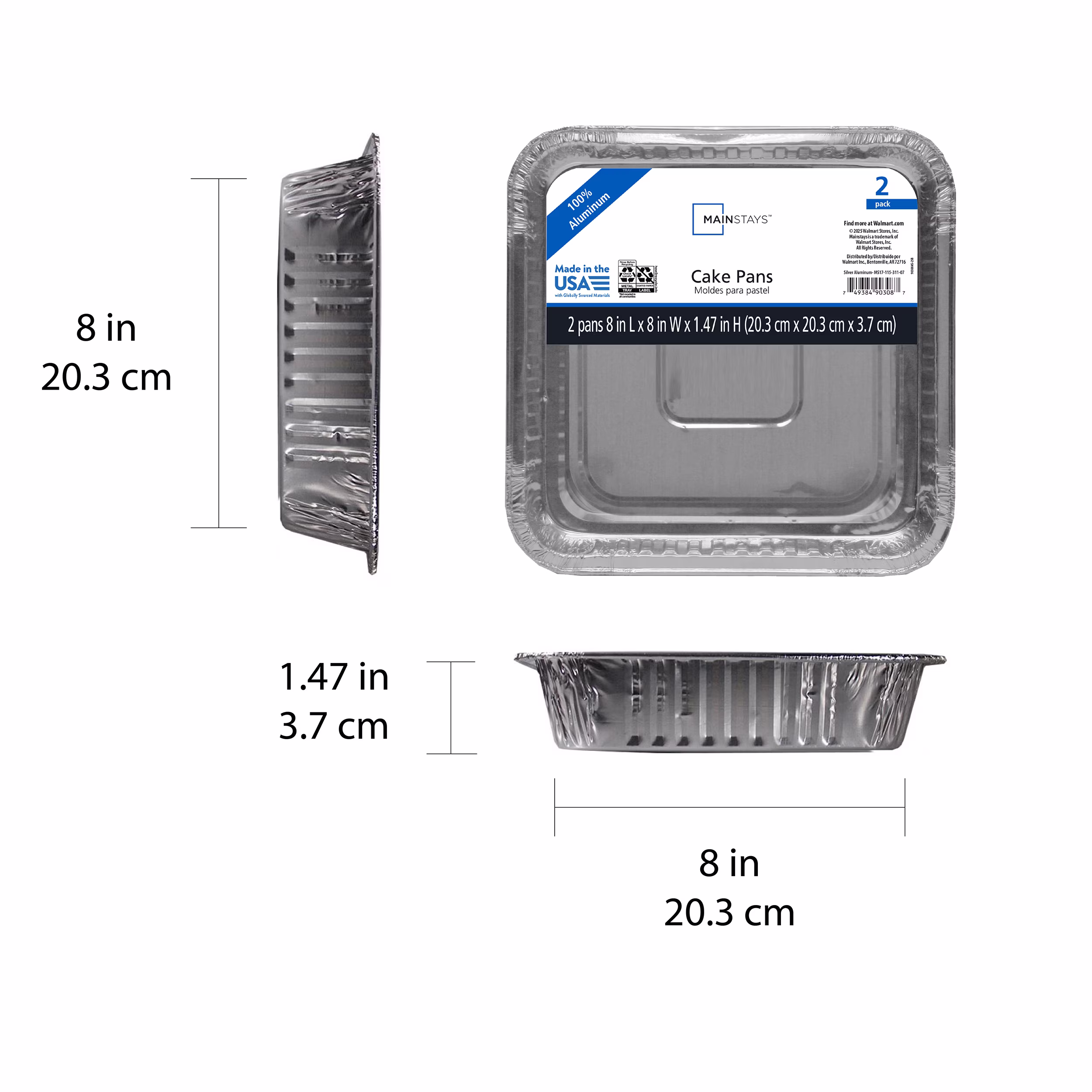 (5 pack) Mainstays 8 in Square Aluminum Cake Pans, 2 Count